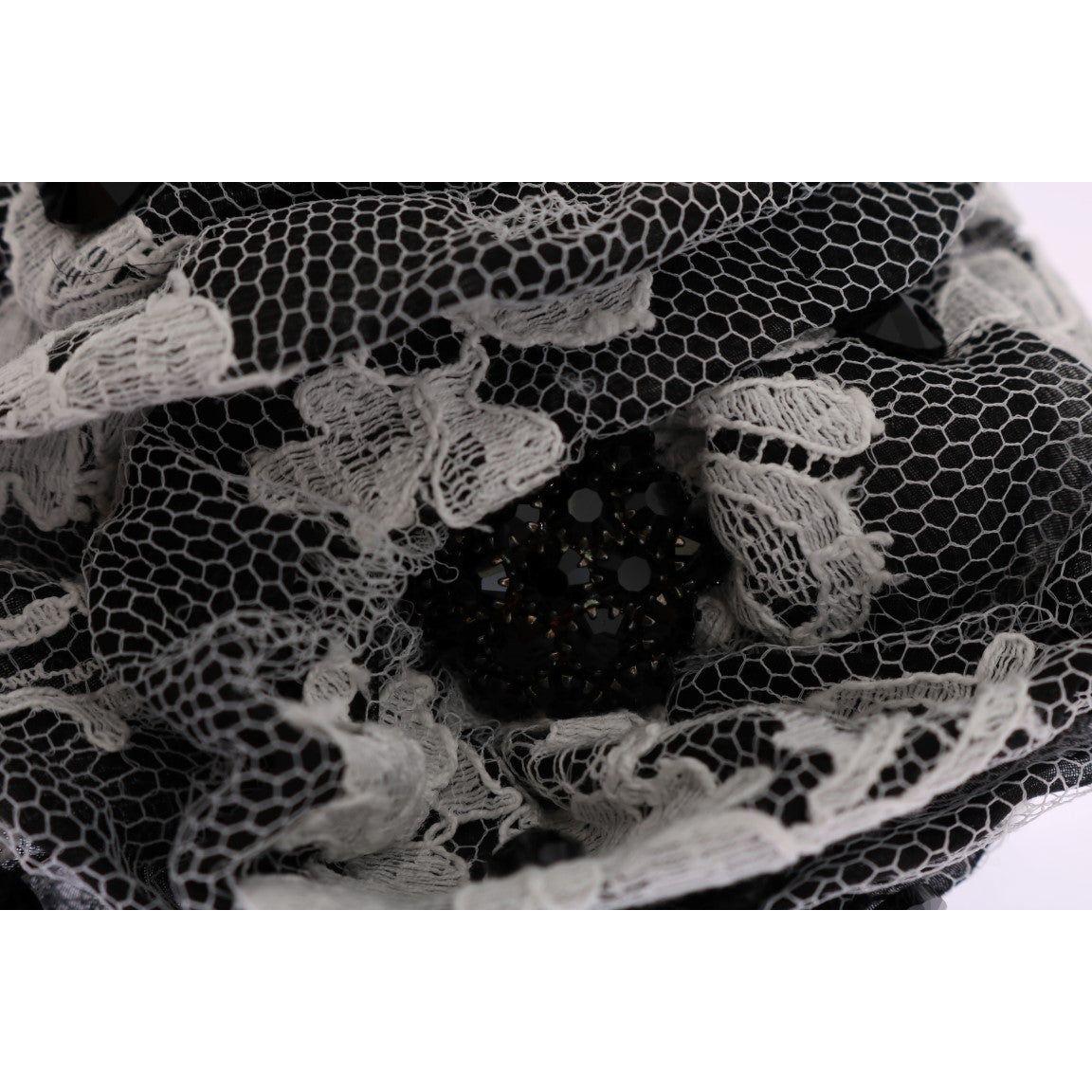 Dolce & Gabbana Elegant Black & White Floral Lace Crystal Hair Claw Dolce & Gabbana Black