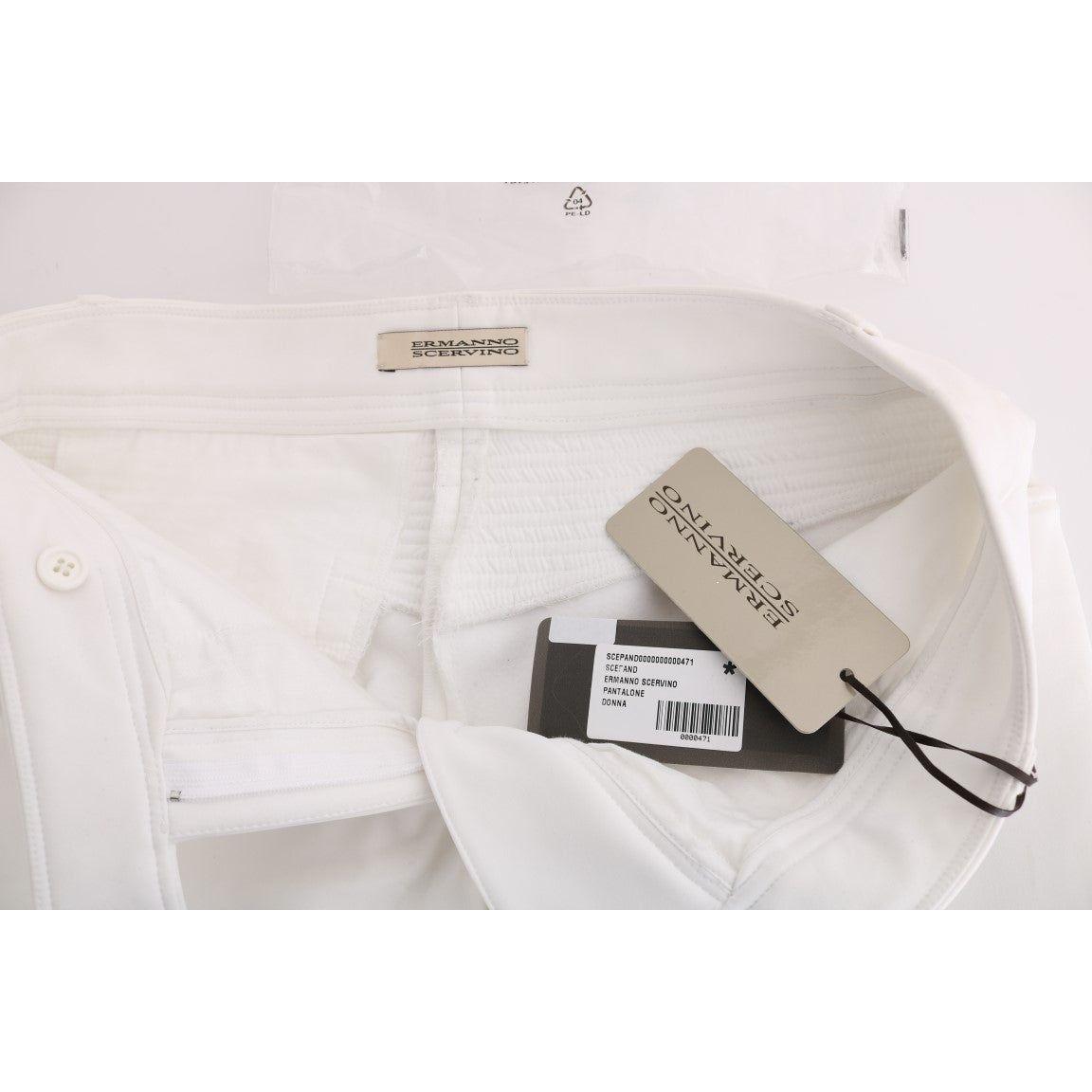 Ermanno Scervino Chic White Slim Fit Cotton Trousers Ermanno Scervino Light Gray