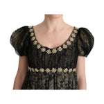 Dolce & Gabbana Black Yellow Crystal Lace Shift Dress SIG60663-1