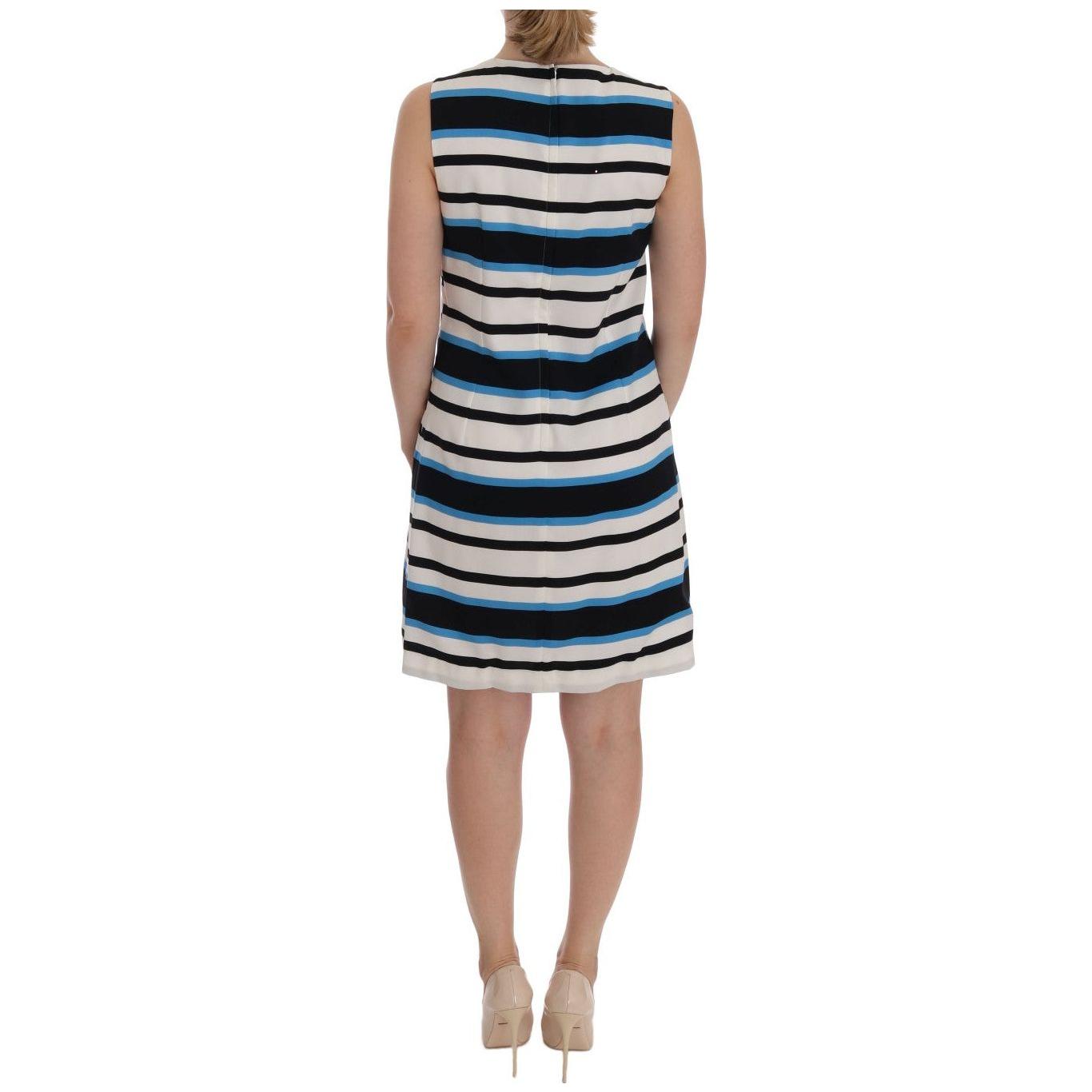 Dolce & Gabbana Elegant Sleeveless Striped Silk Shift Dress Dolce & Gabbana Dark Gray