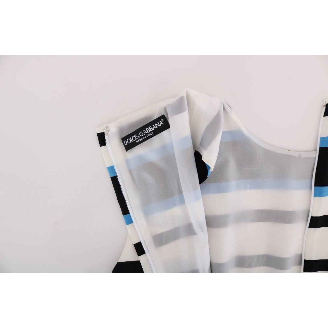 Dolce & Gabbana Elegant Sleeveless Striped Silk Shift Dress Dolce & Gabbana Light Gray