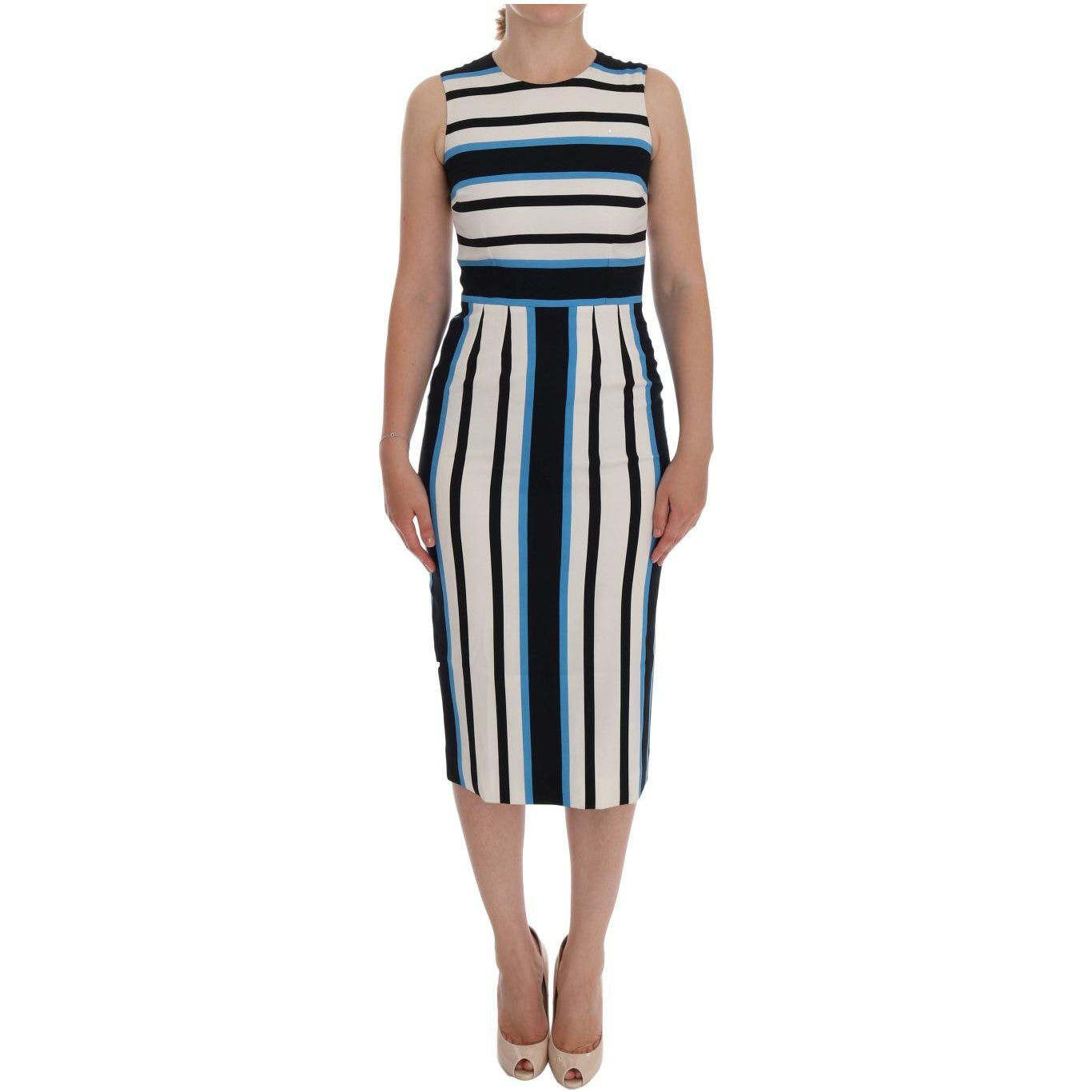 Dolce & Gabbana Chic Striped Silk Sheath Dress Dolce & Gabbana Dark Gray