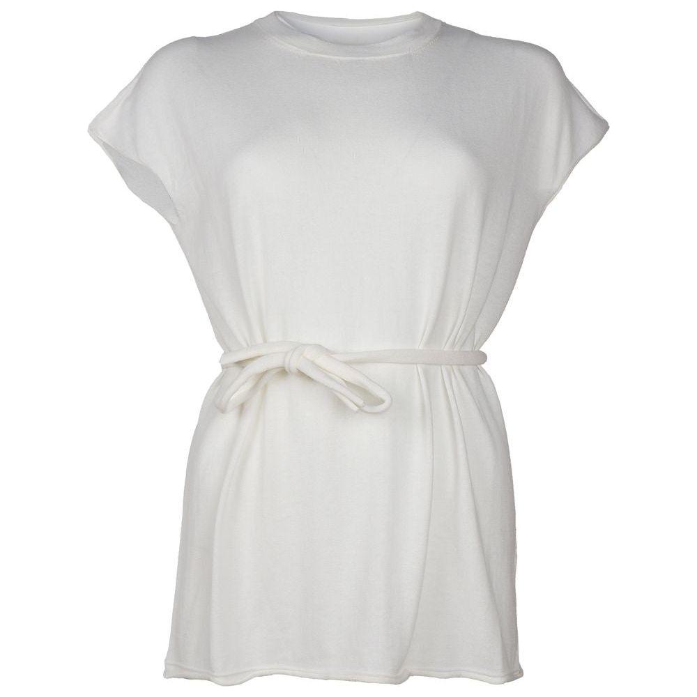 Alpha Studio White Cotton Dress Alpha Studio Light Gray