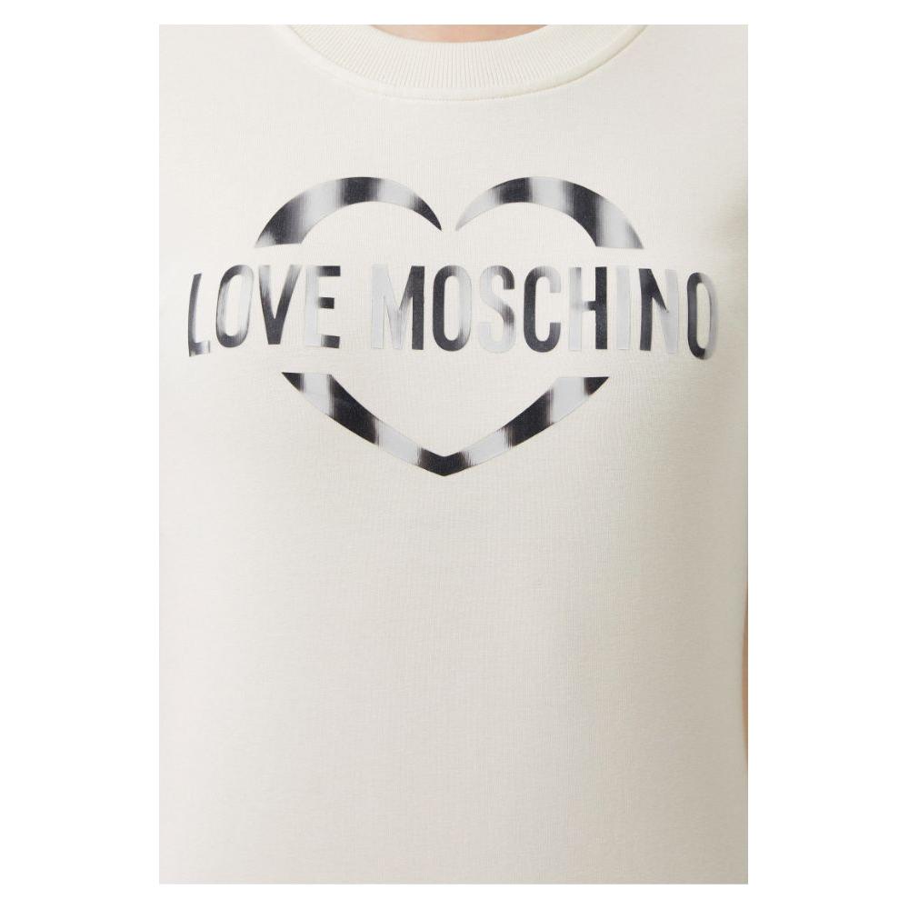 Love Moschino Chic White Cotton Blend Dress with Logo Accent Love Moschino Light Gray