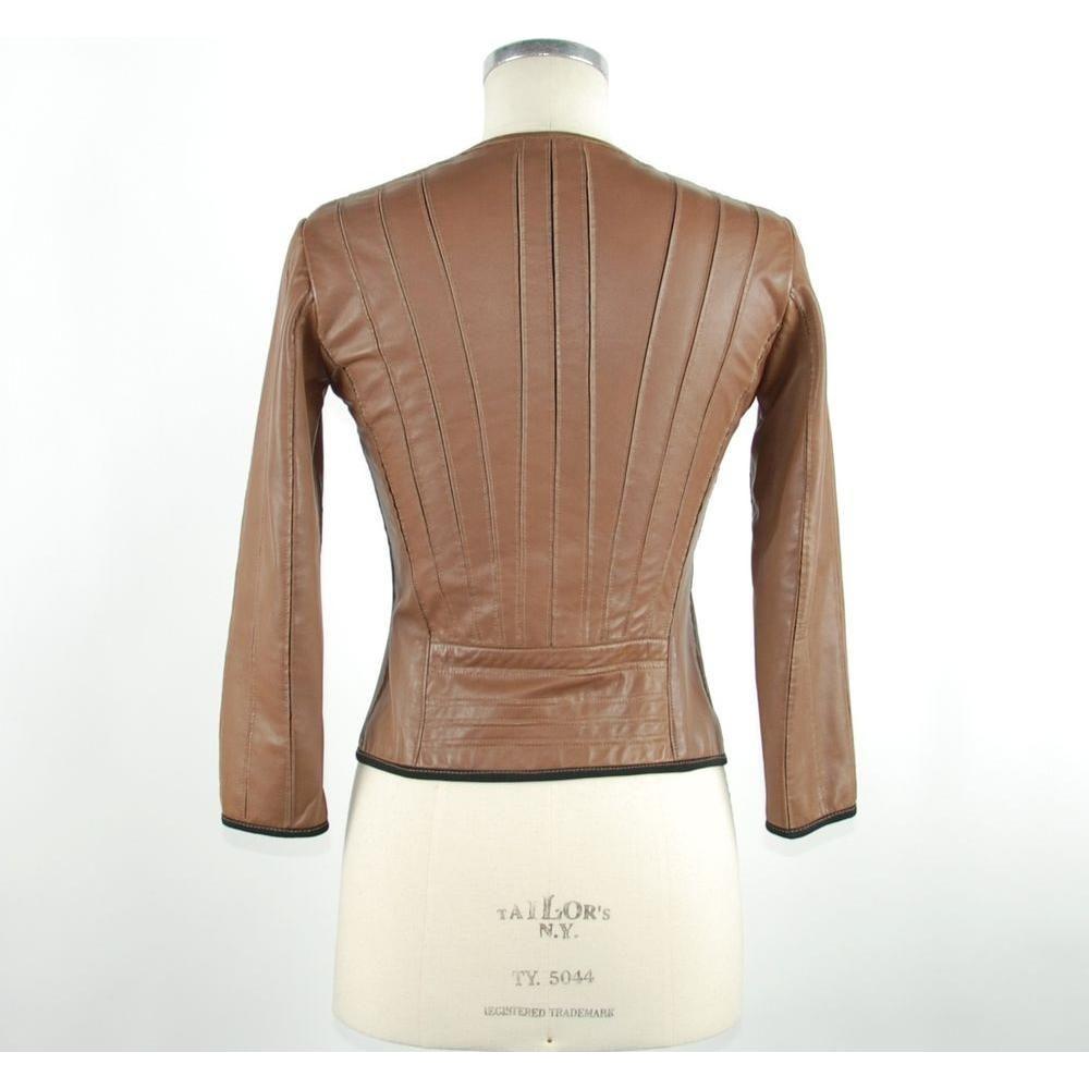 Emilio Romanelli Brown Leather Women Jacket Emilio Romanelli Beige