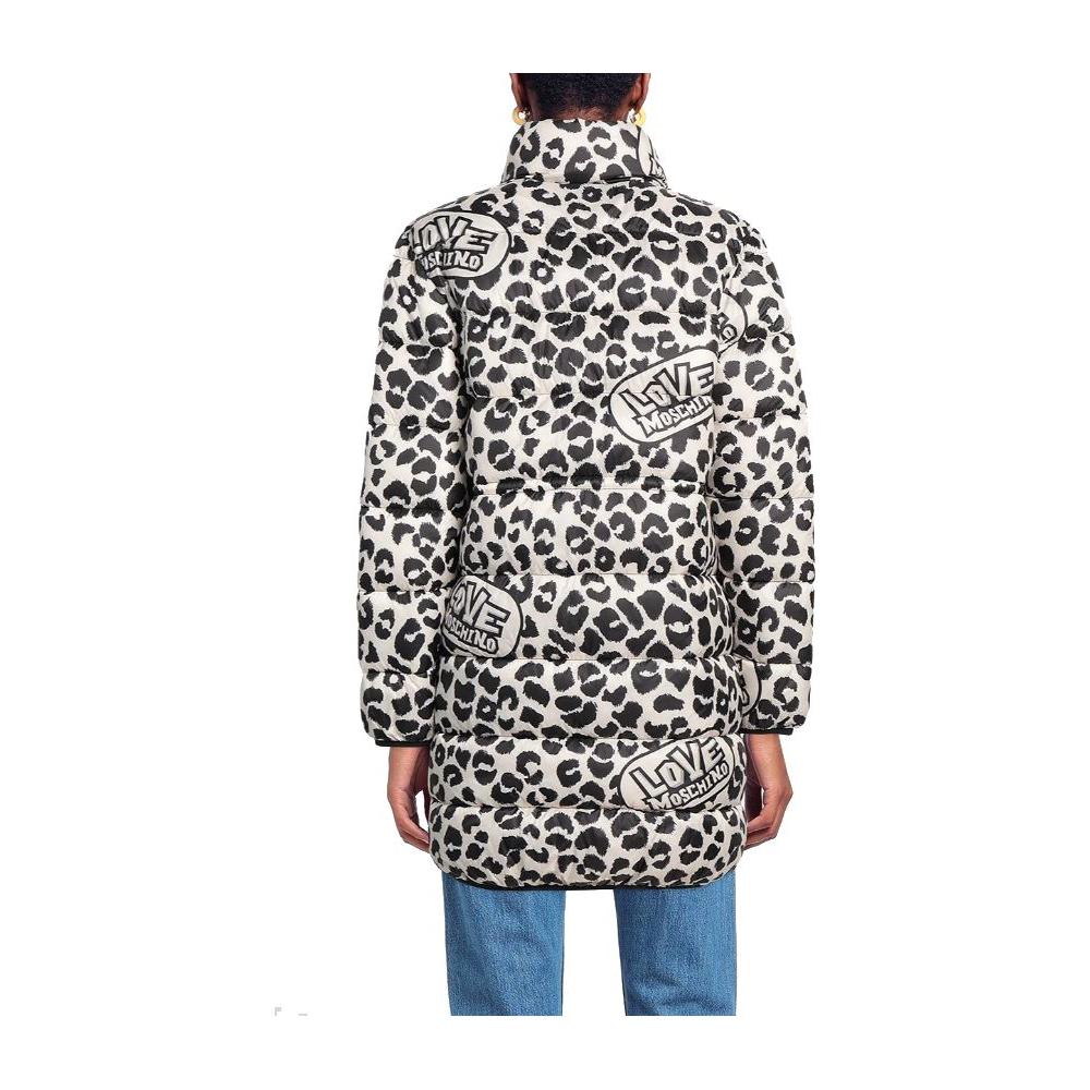 Love Moschino Chic Leopard Print Down Jacket Love Moschino Light Gray