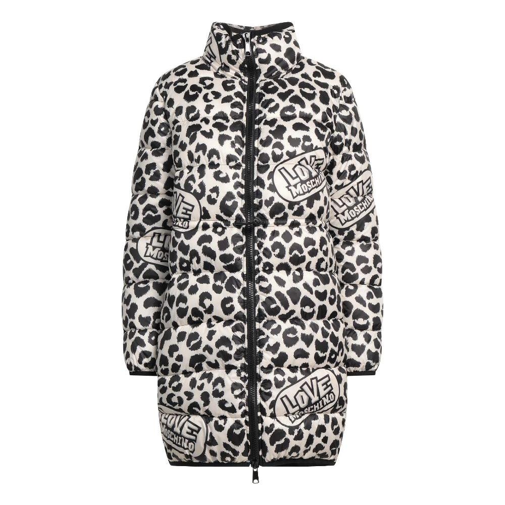 Love Moschino Chic Leopard Print Down Jacket Love Moschino Light Gray