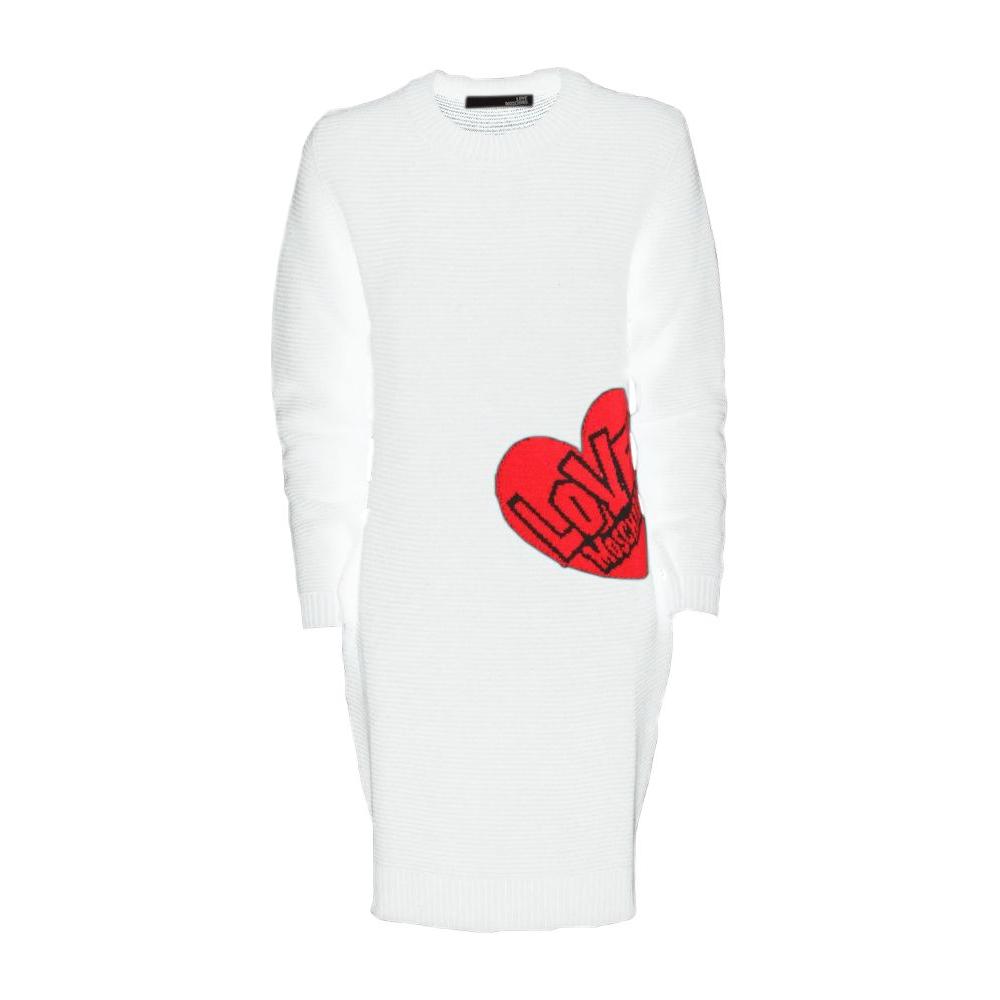 Love Moschino Chic Heart Pattern Knit Dress in White Love Moschino White Smoke