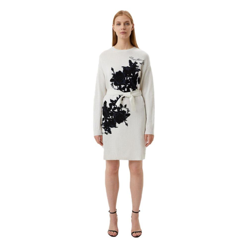 Love Moschino Elegant Embroidered Wool Blend Long Dress Love Moschino Gray