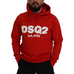 Dsquared² Red Cotton Hooded Printed Men Pullover Sweater Dsquared² Dark Red