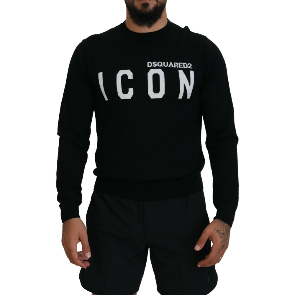 Dsquared² Black Logo Print Long Sleeves Men Pullover Sweater Dsquared² Black