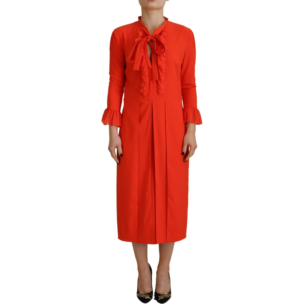 Dsquared² Red Polyester Long Sleeves Pleated Midi Dress Dsquared² Firebrick