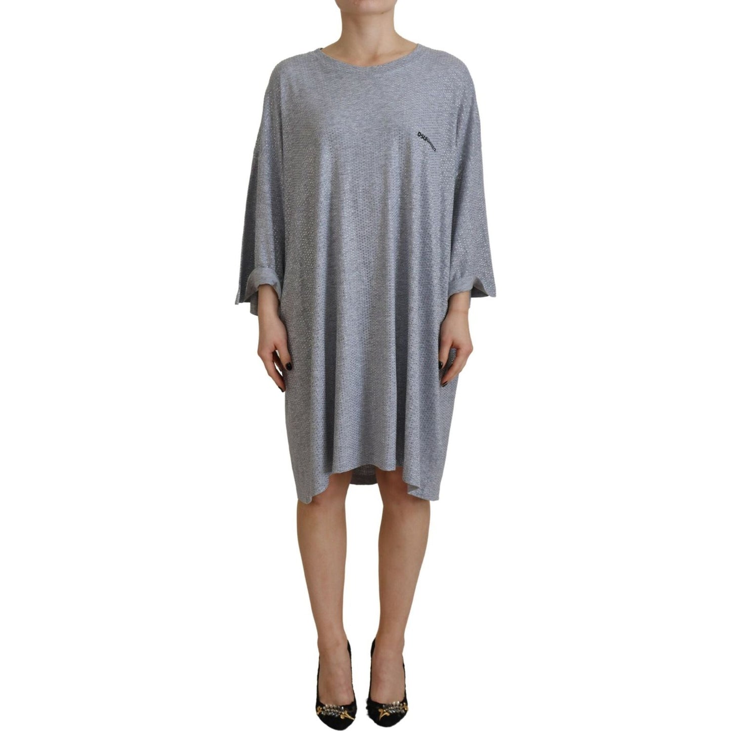 Dsquared² Gray Crystal Embellished Cotton Long Sleeves Dress Dsquared² Slate Gray