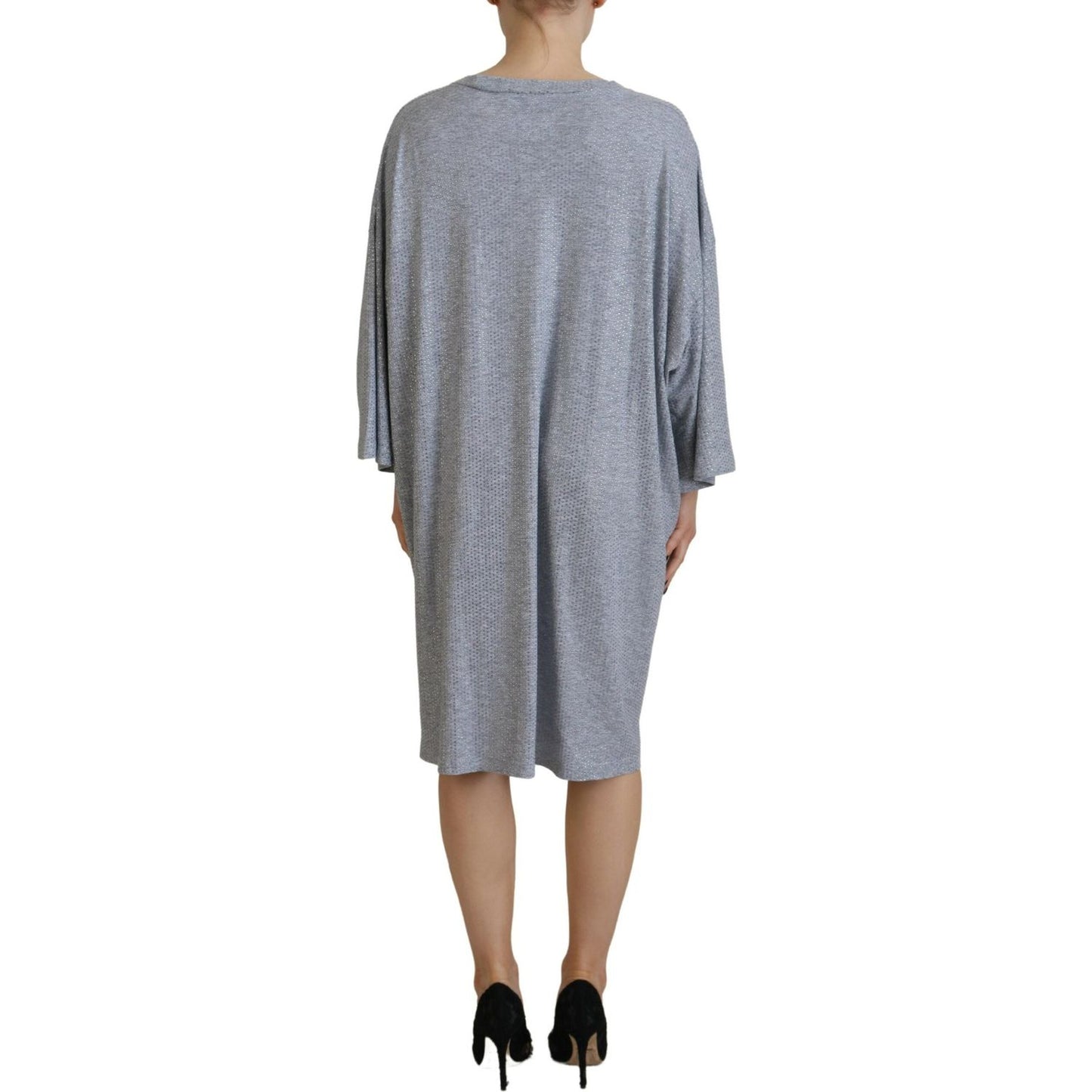 Dsquared² Gray Crystal Embellished Cotton Long Sleeves Dress Dsquared² Light Slate Gray