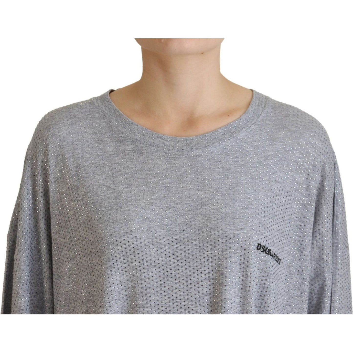 Dsquared² Gray Crystal Embellished Cotton Long Sleeves Dress Dsquared² Dark Gray