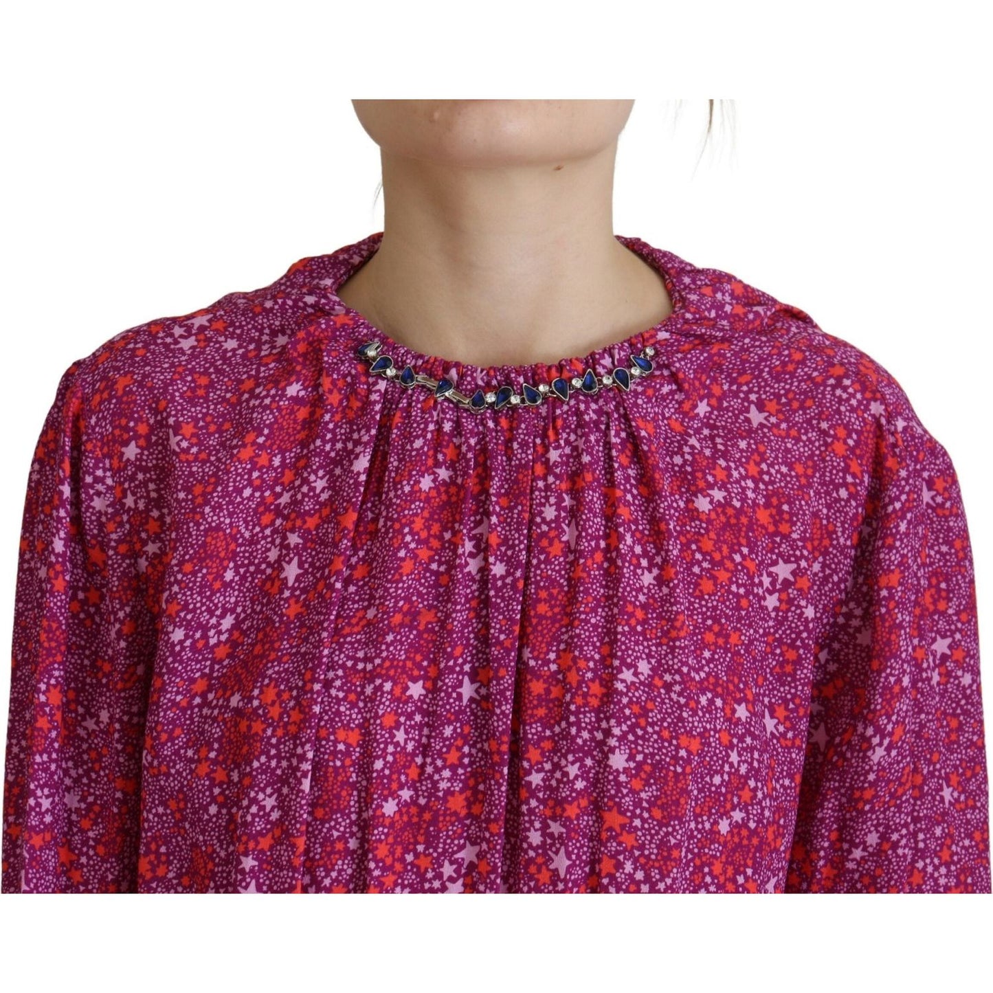 Dsquared² Fuchsia Stars Embellished Long Sleeves Dress Dsquared² Brown