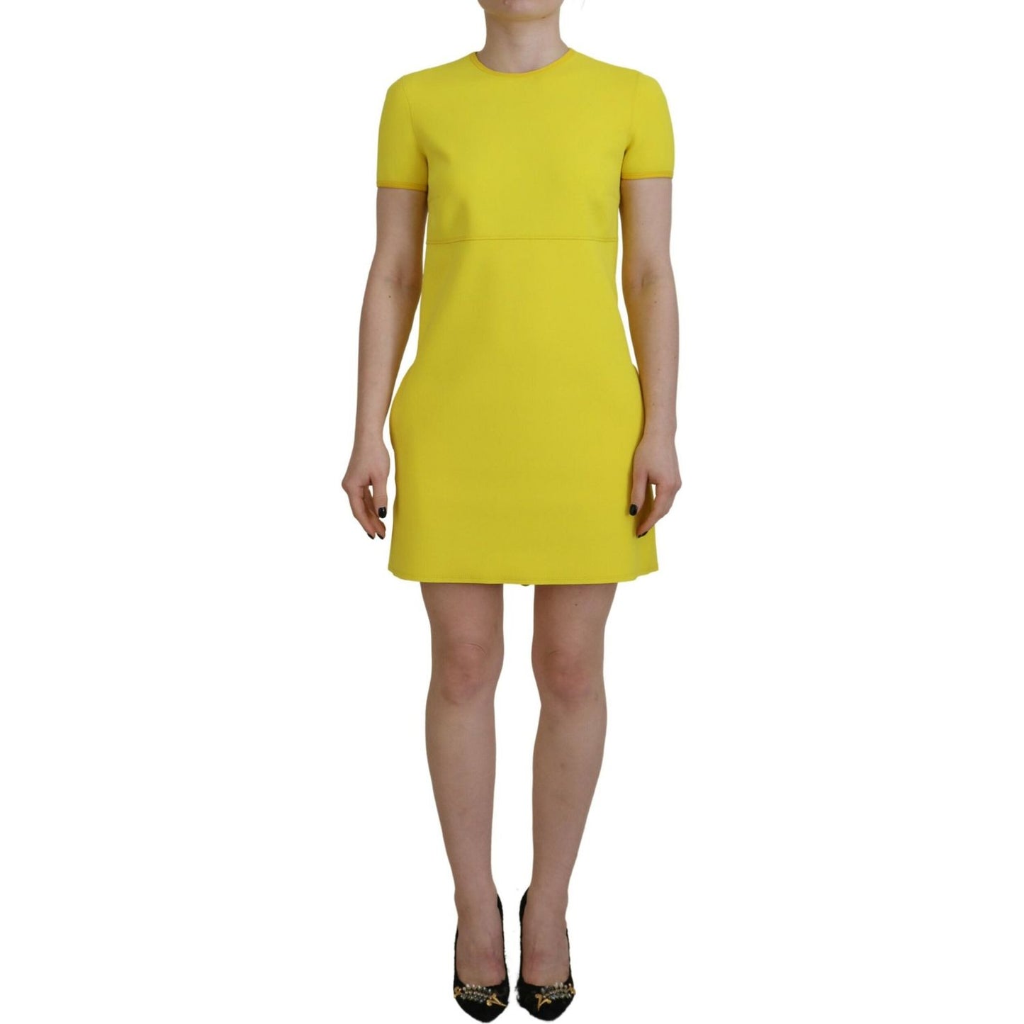 Dsquared² Yellow Nylon Short Sleeves Round Neck Mini Dress Dsquared² Goldenrod