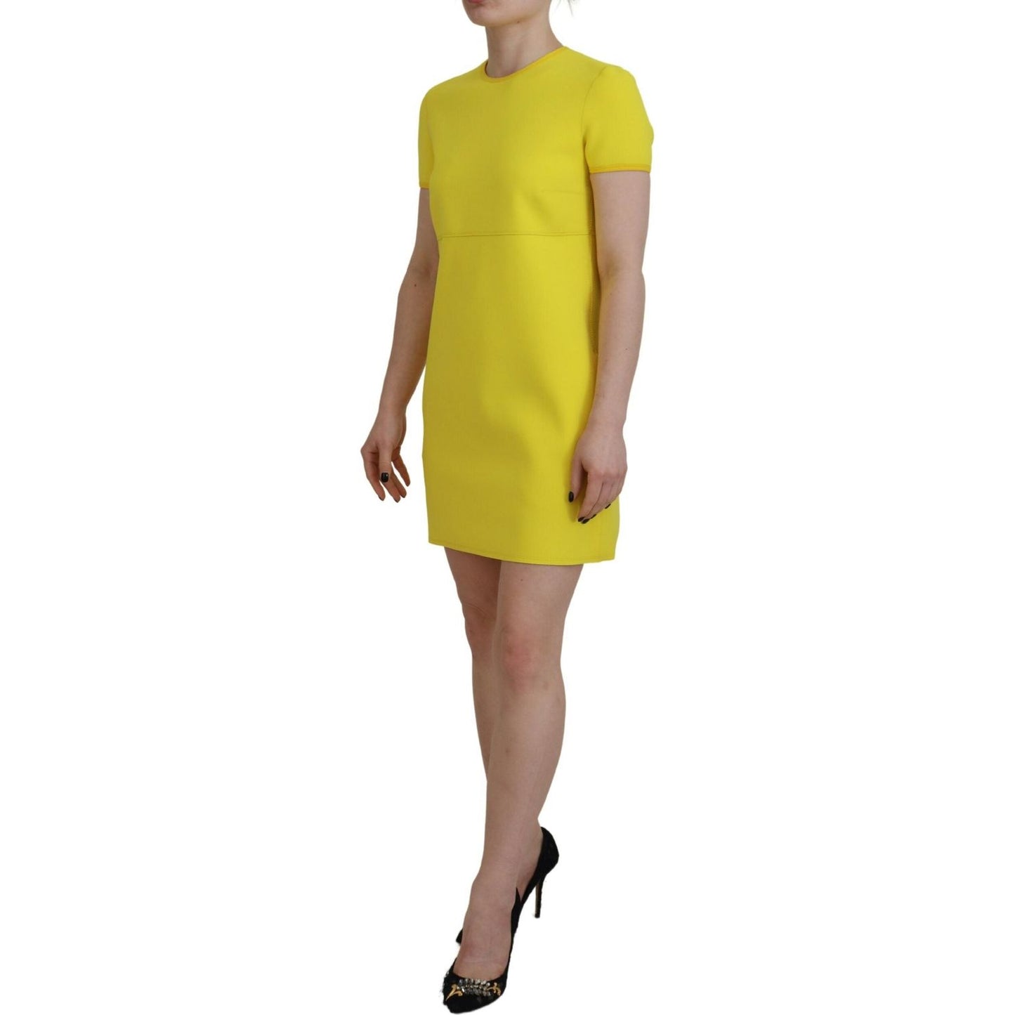 Dsquared² Yellow Nylon Short Sleeves Round Neck Mini Dress Dsquared² Dark Khaki