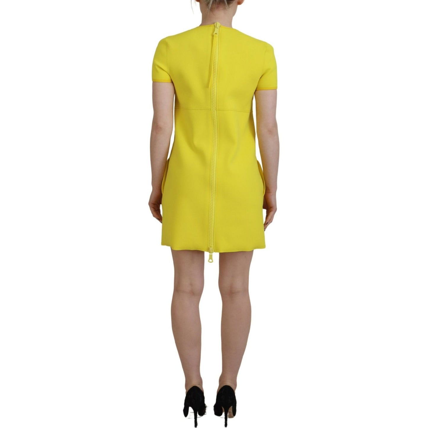 Dsquared² Yellow Nylon Short Sleeves Round Neck Mini Dress Dsquared² Goldenrod