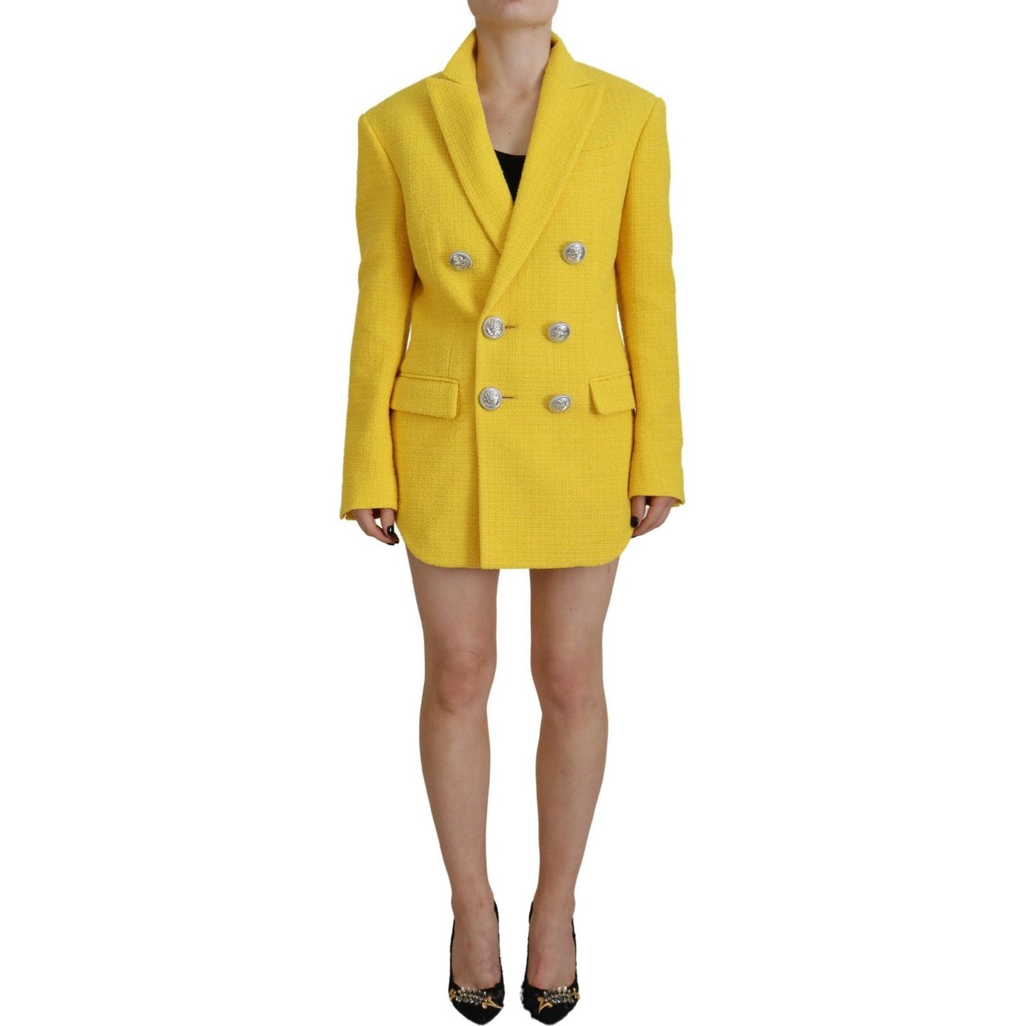 Dsquared² Yellow Peak Double Breasted Suit Blazer Short Set Dsquared² Goldenrod