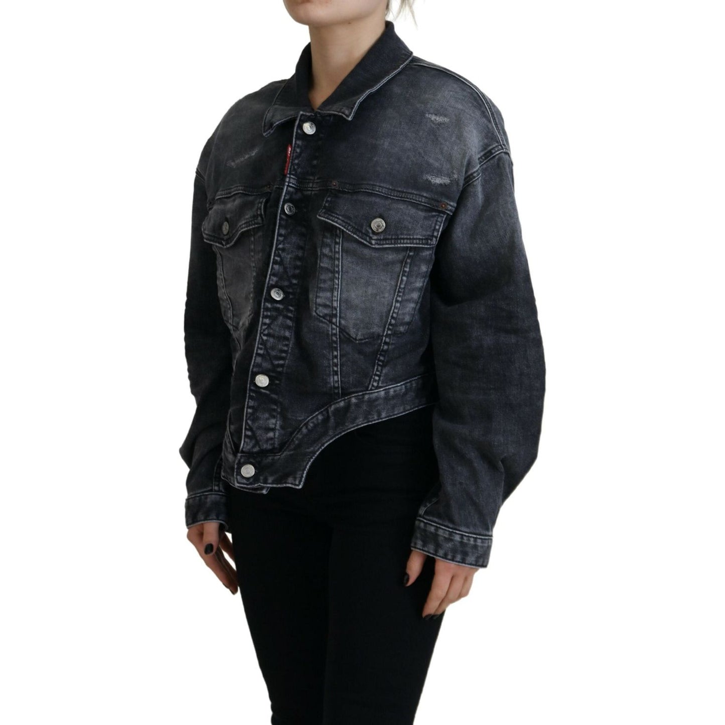 Dsquared² Gray Washed Cotton Cropped Denim Jacket Dsquared² Black