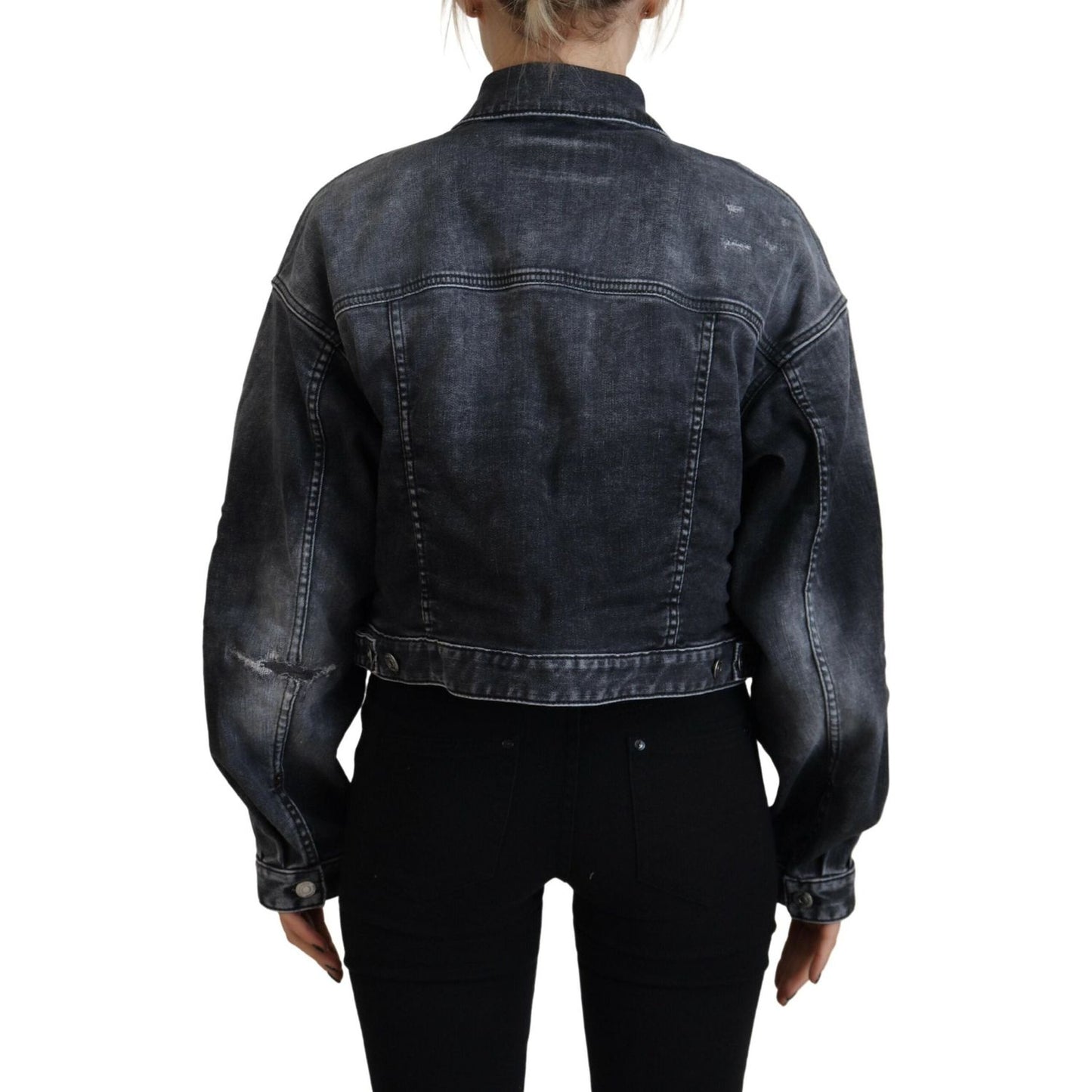 Dsquared² Gray Washed Cotton Cropped Denim Jacket Dsquared² Black