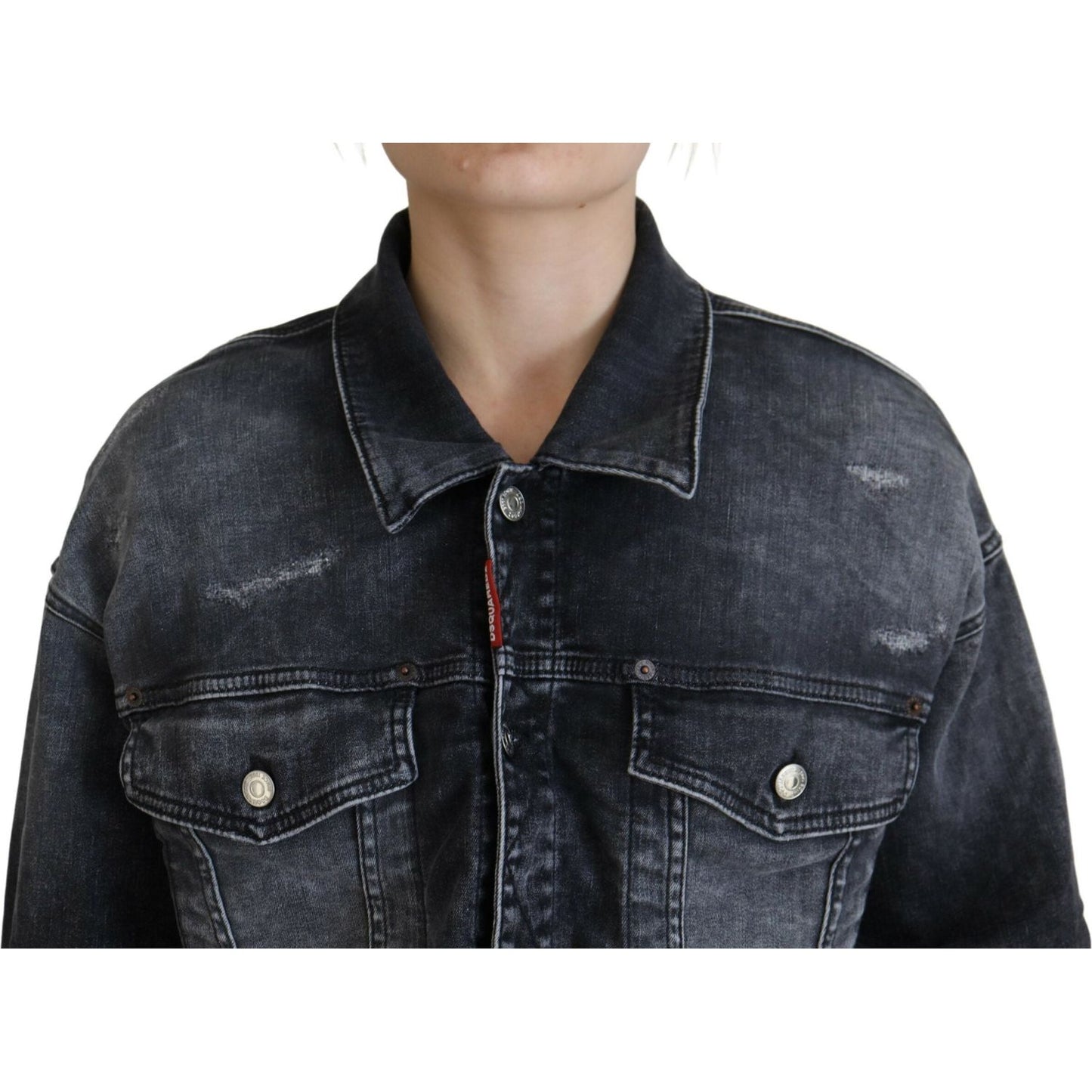 Dsquared² Gray Washed Cotton Cropped Denim Jacket Dsquared² Dark Slate Gray