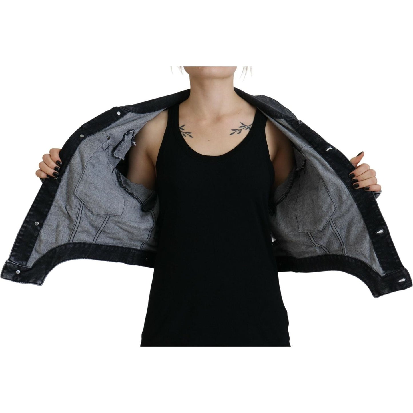 Dsquared² Gray Washed Cotton Cropped Denim Jacket Dsquared² Black