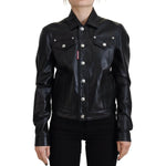 Dsquared² Black Leather Collared Long Sleeves Jacket Dsquared² Black