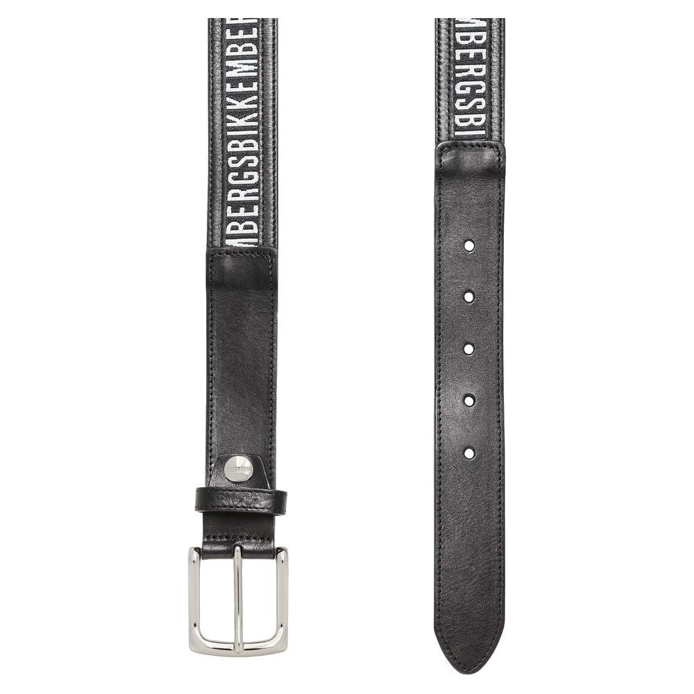 Bikkembergs Black Calfskin Men Belt Bikkembergs Dark Slate Gray