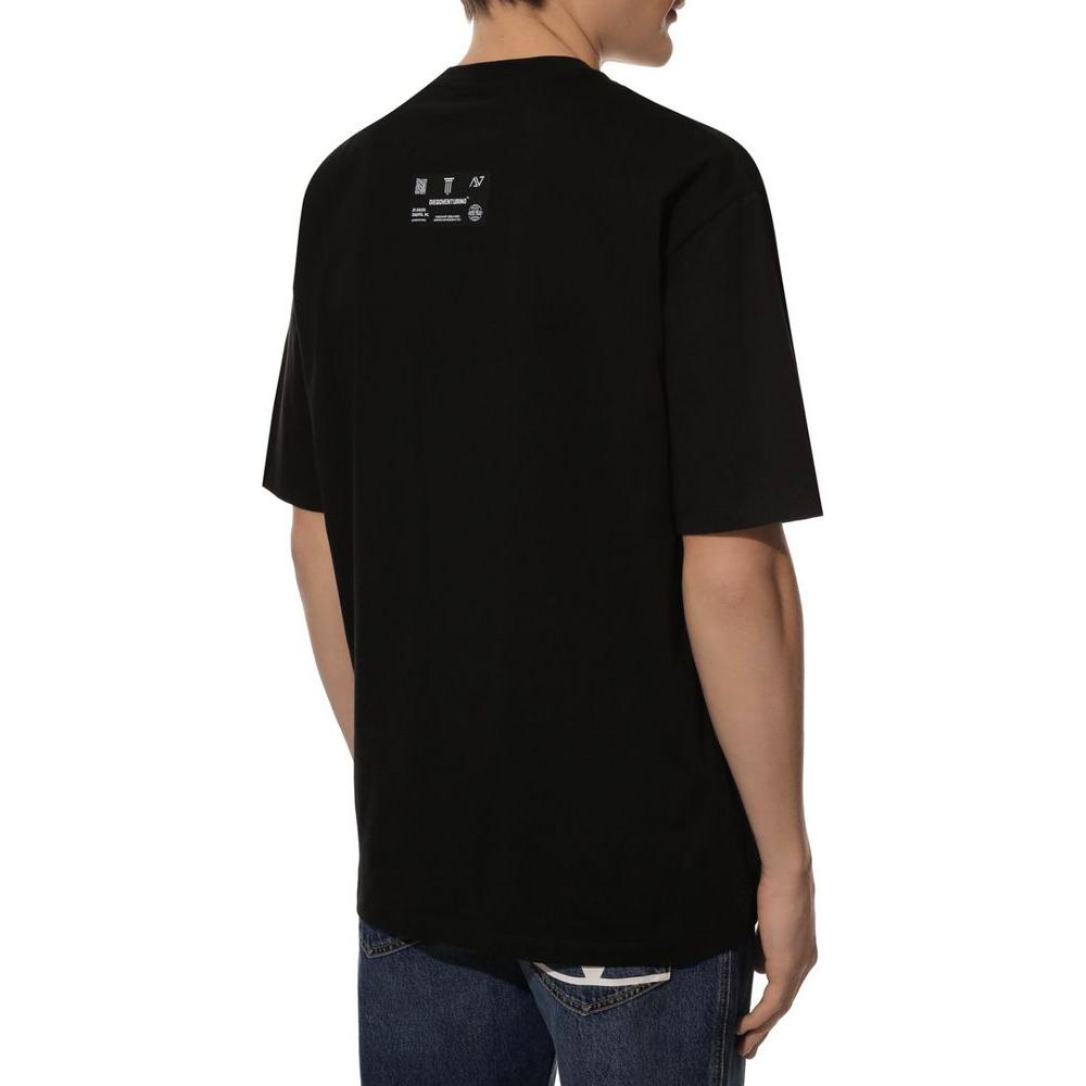 Diego Venturino Sleek Black Cotton T-Shirt with Signature Design Diego Venturino Black