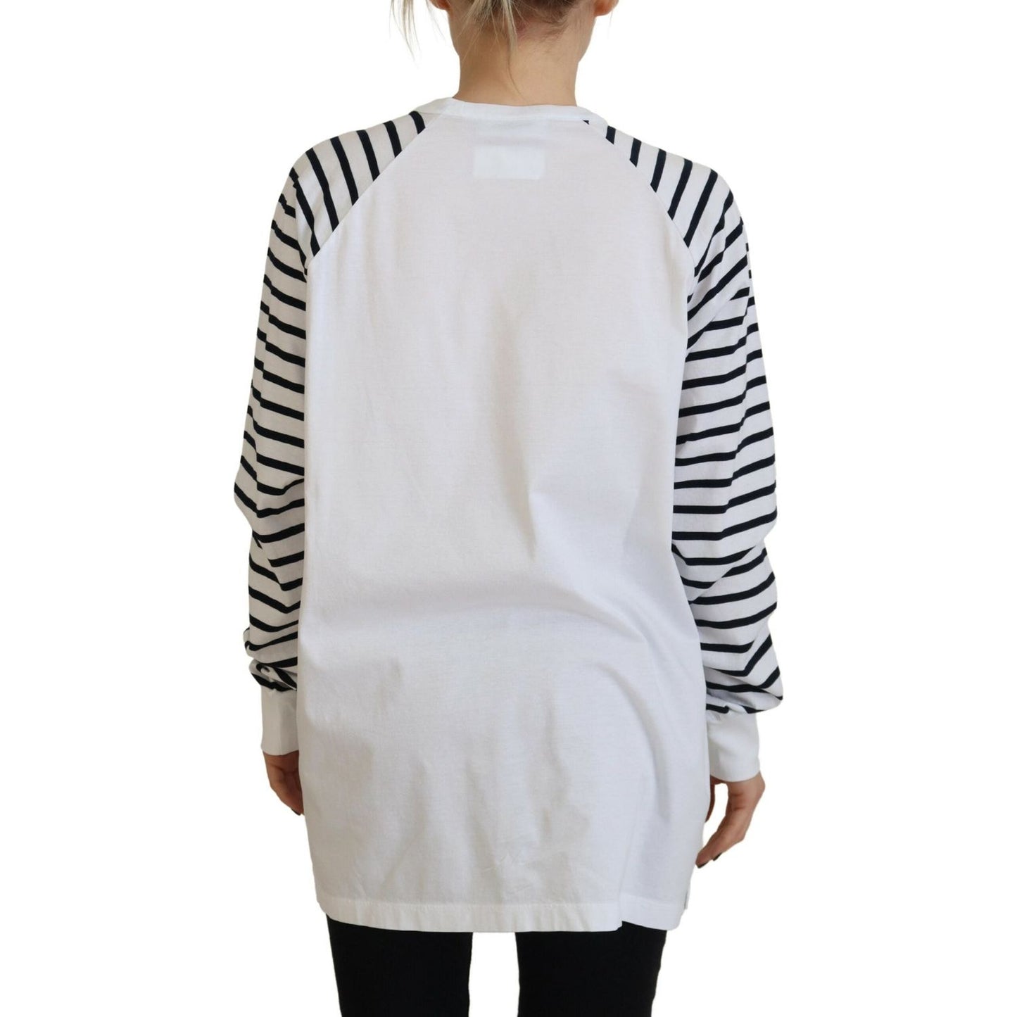 Dsquared² White Cotton Striped Crew Neck Short Sleeve Sweater Dsquared² Light Gray