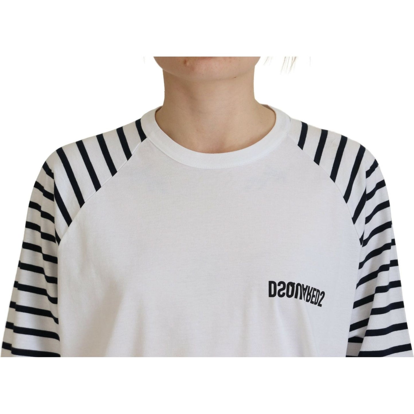 Dsquared² White Cotton Striped Crew Neck Short Sleeve Sweater Dsquared² Gray