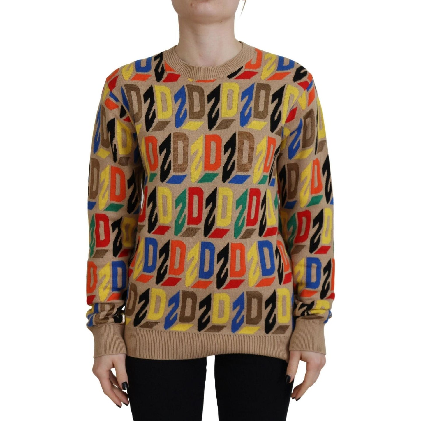 Dsquared² Brown Cotton Long Sleeve Crew Neck Printed Sweater Dsquared² Sienna