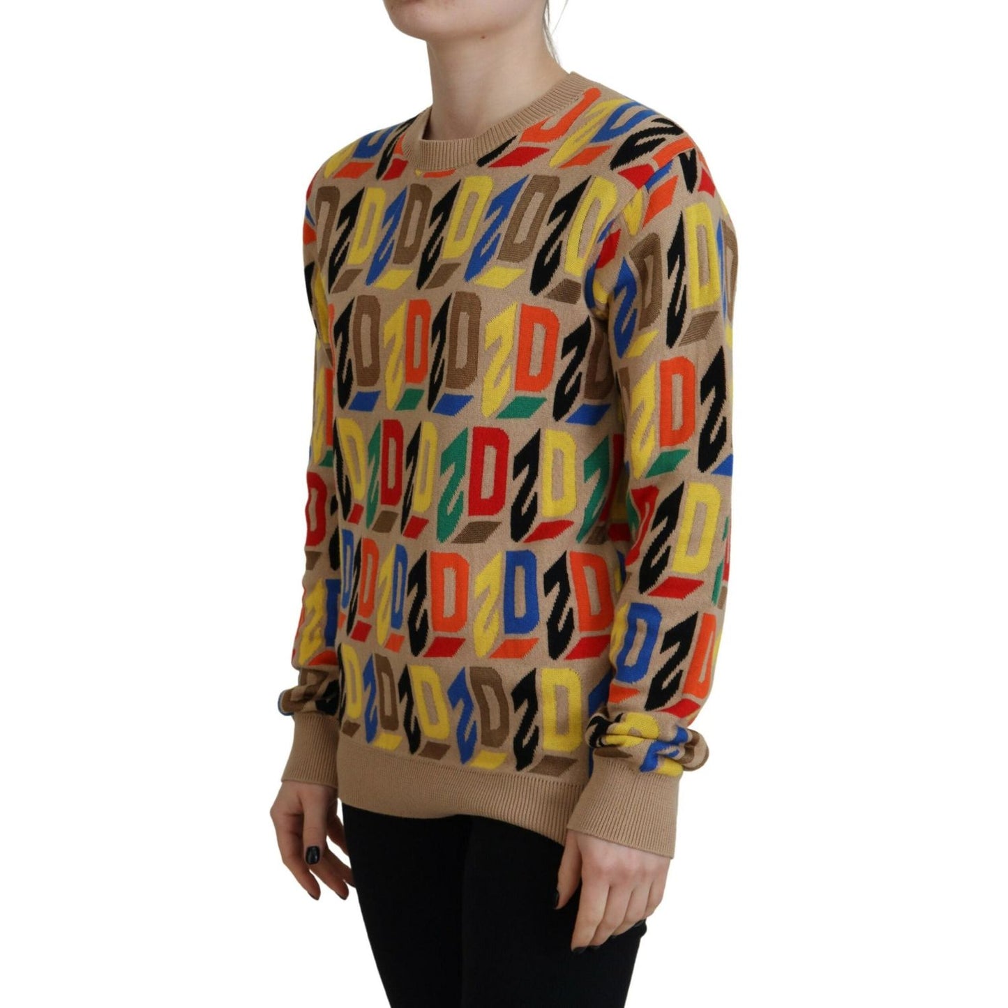 Dsquared² Brown Cotton Long Sleeve Crew Neck Printed Sweater Dsquared² Sienna