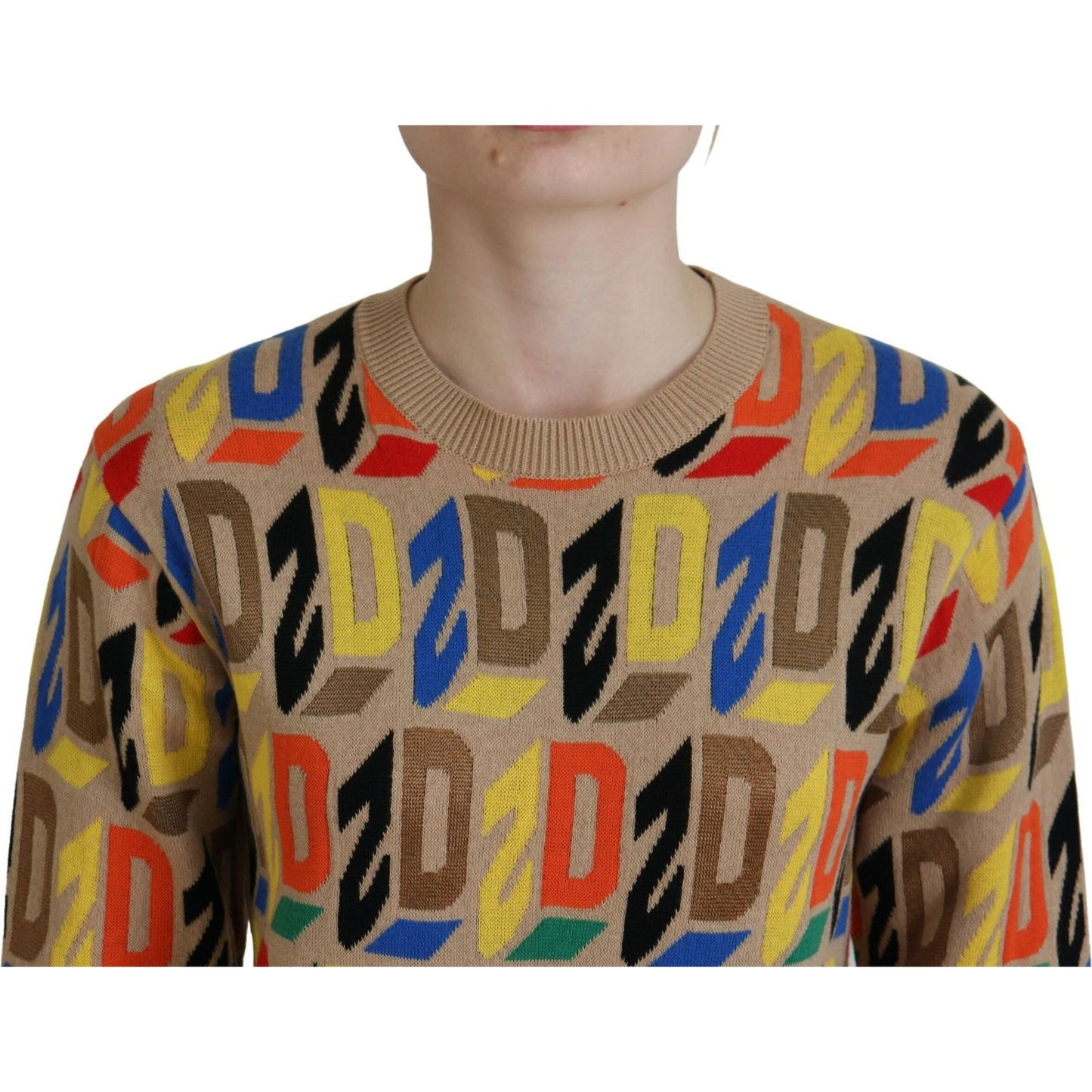 Dsquared² Brown Cotton Long Sleeve Crew Neck Printed Sweater Dsquared² Dim Gray