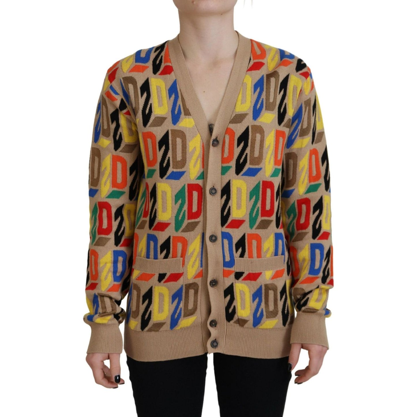 Dsquared² Brown Logo Long Sleeve Women Cardigan Sweater Dsquared² Dim Gray
