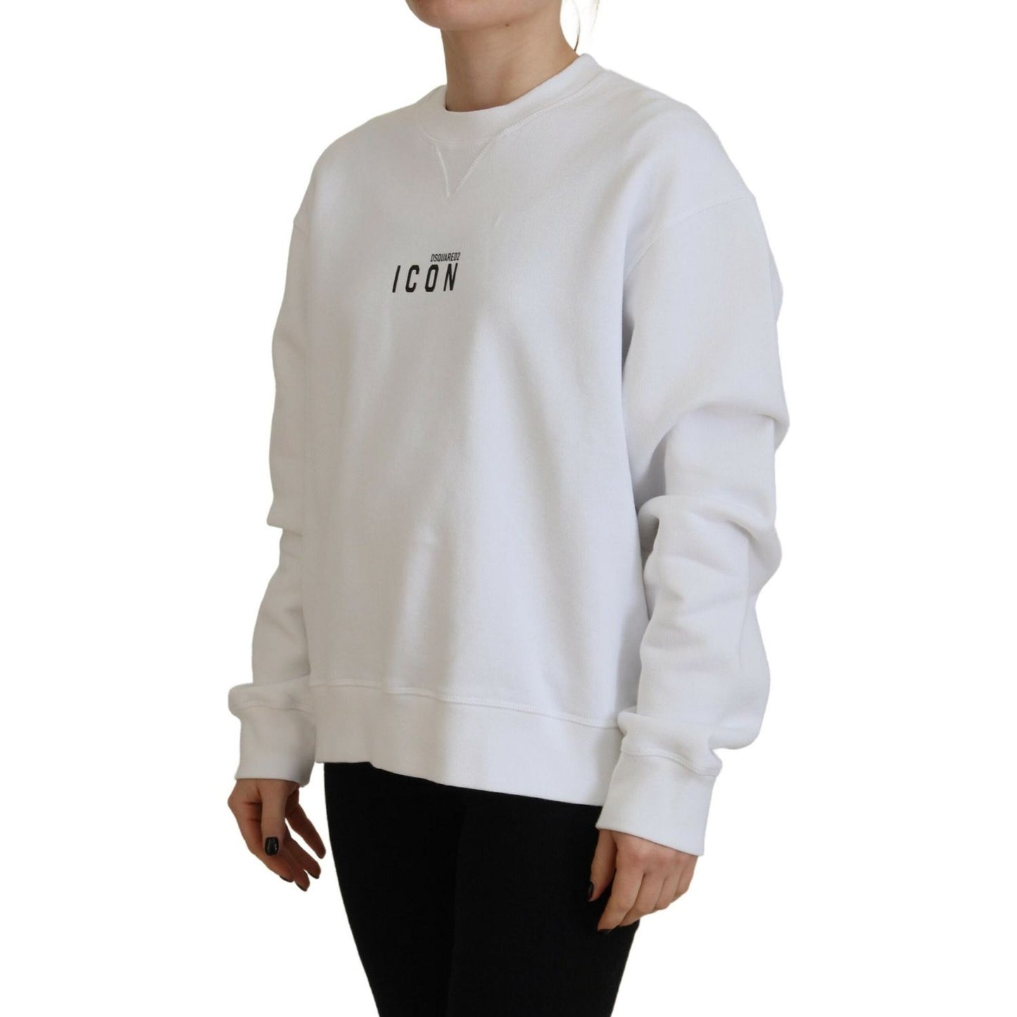 Dsquared² White Cotton Printed Long Sleeve Crew Neck Sweater Dsquared² Gray