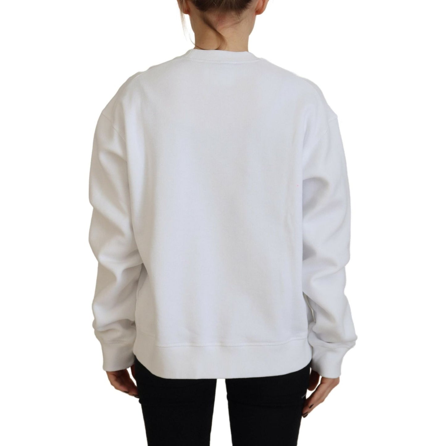 Dsquared² White Cotton Printed Long Sleeve Crew Neck Sweater Dsquared² Light Gray
