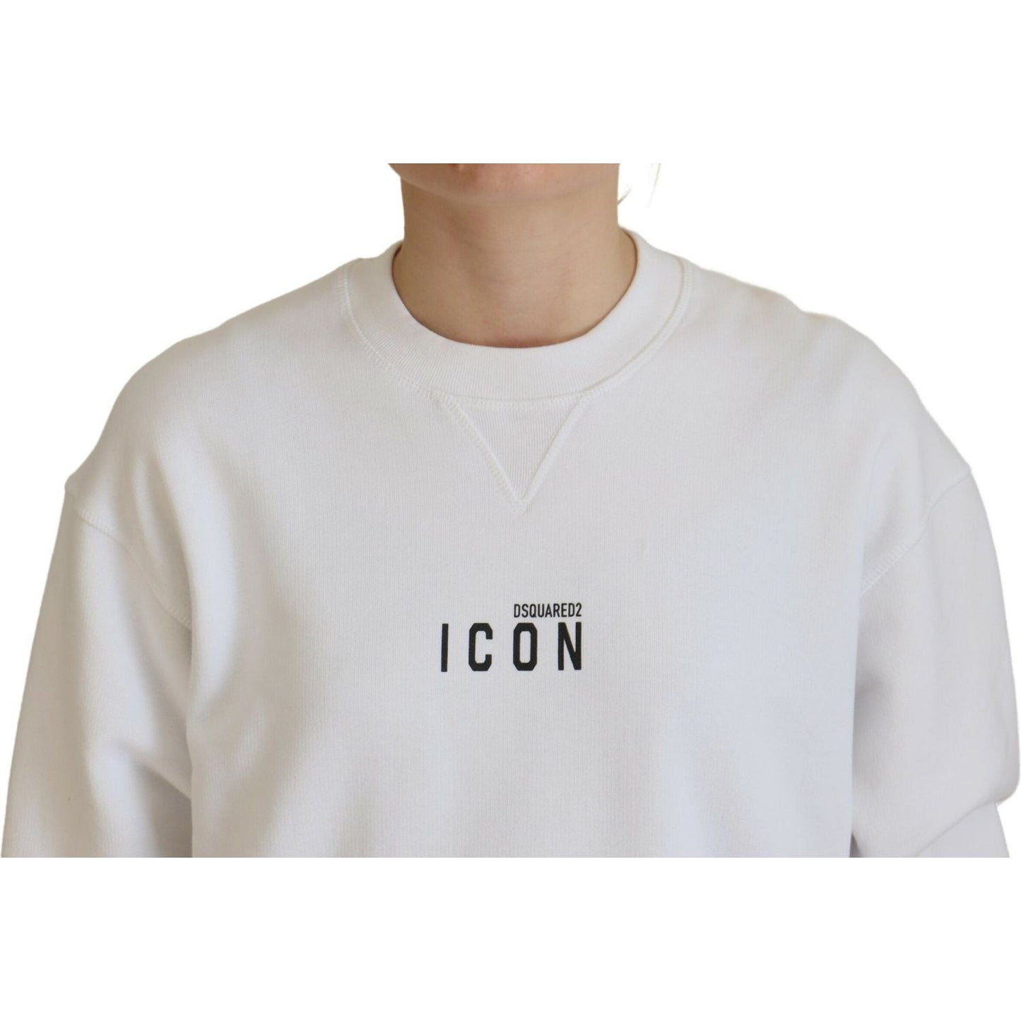 Dsquared² White Cotton Printed Long Sleeve Crew Neck Sweater Dsquared² Gray