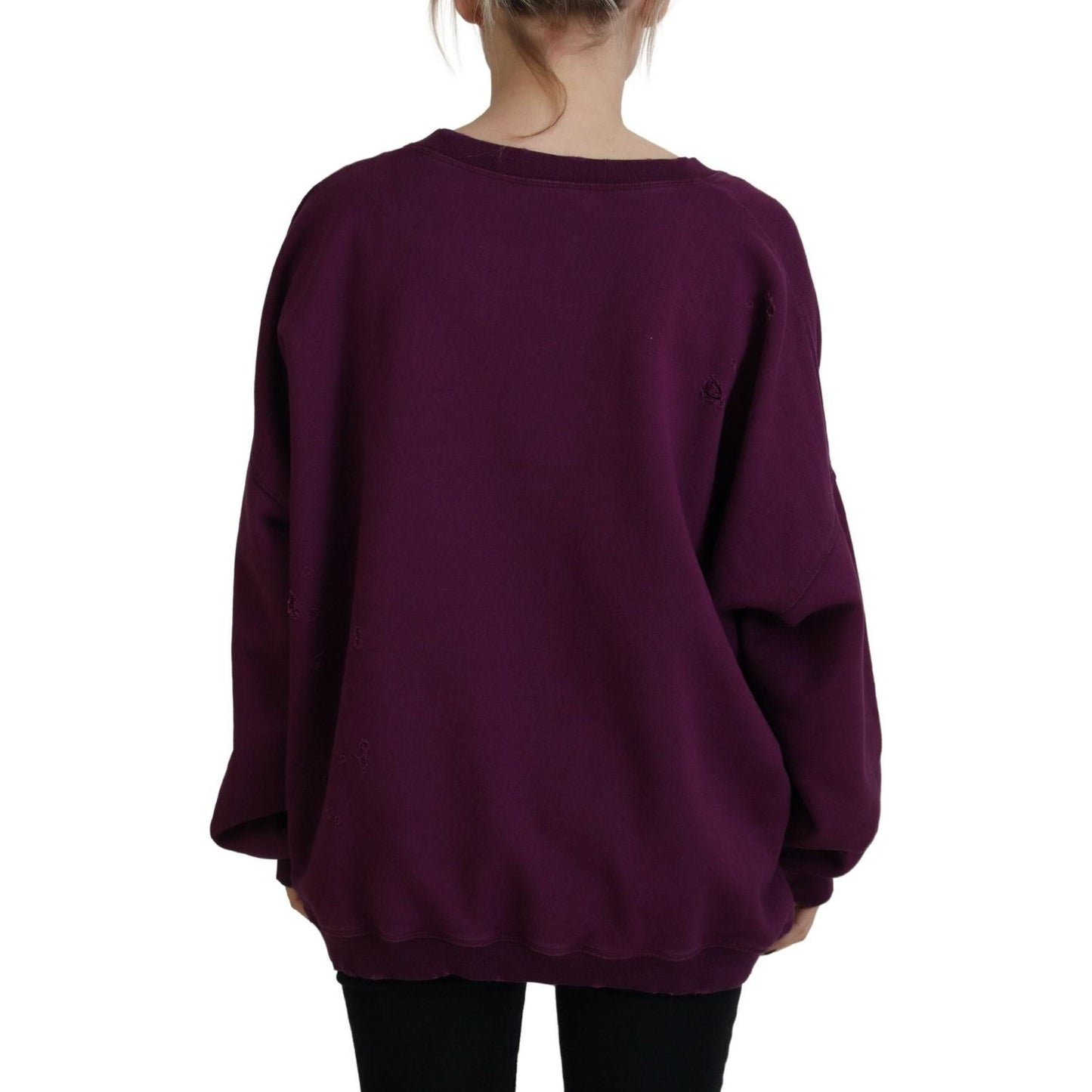 Dsquared² Purple Cotton Distressed Printed Long Sleeve Sweater Dsquared² Black