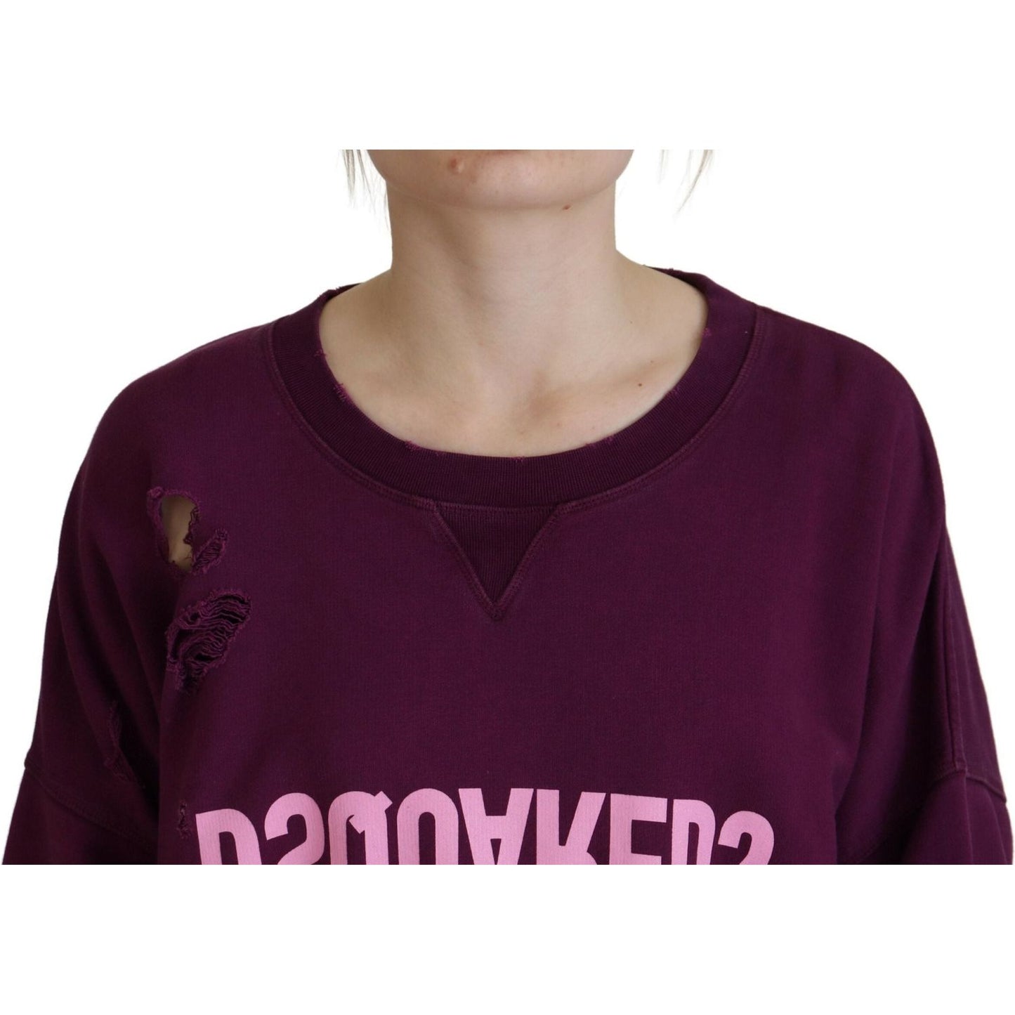 Dsquared² Purple Cotton Distressed Printed Long Sleeve Sweater Dsquared² Black
