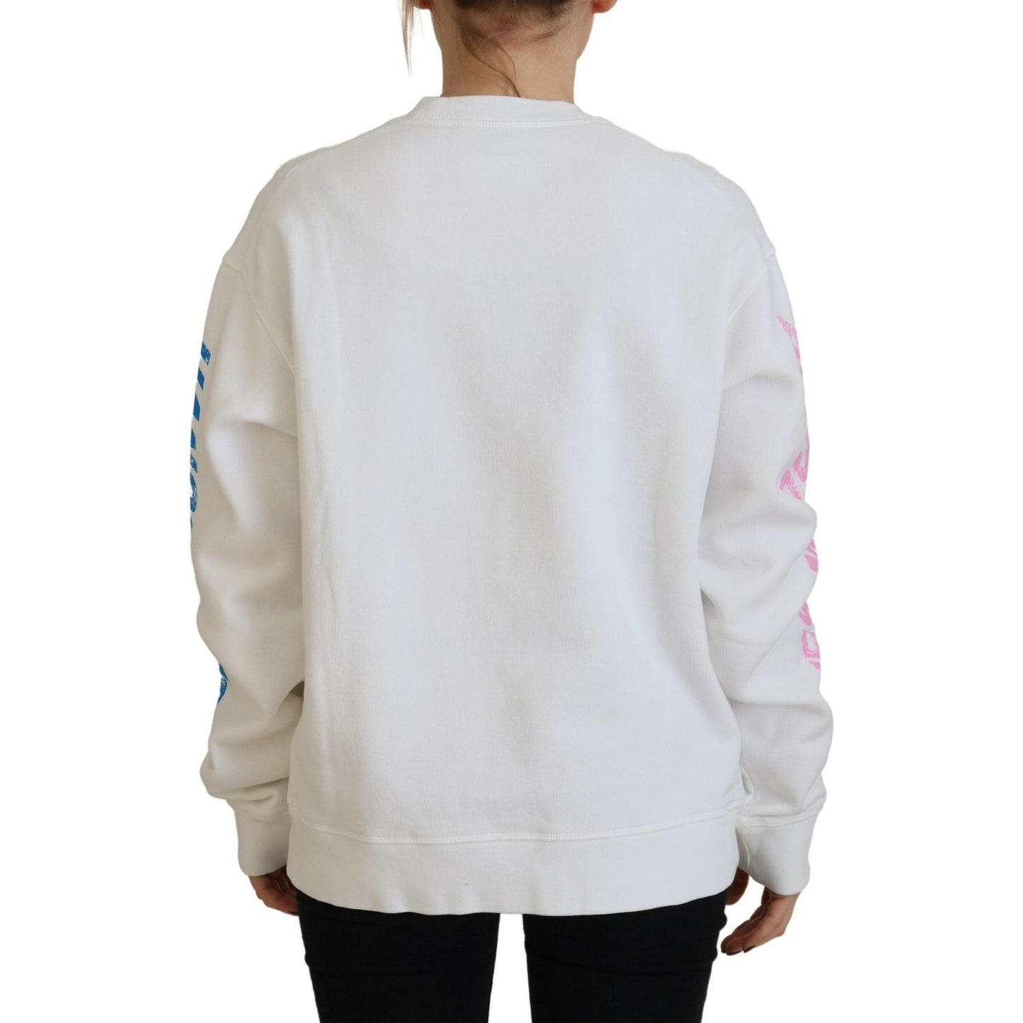 Dsquared² White Cotton Printed Women Long Sleeve Sweater Dsquared² Light Gray