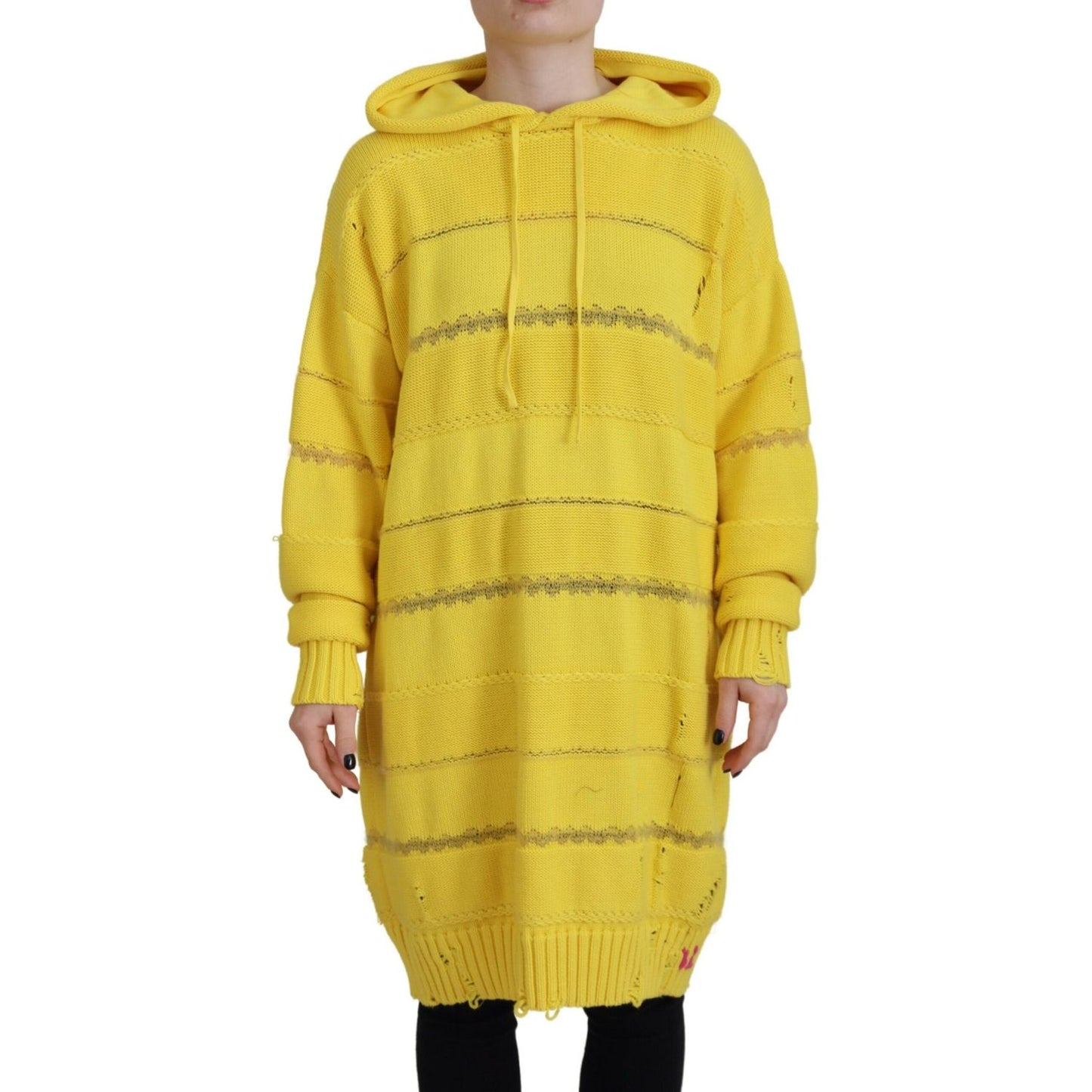 Dsquared² Yellow Cotton Knitted Hooded Pullover Sweater Dsquared² Goldenrod