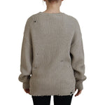 Dsquared² Beige Cotton Knitted Crewneck Pullover Sweater Dsquared² Slate Gray