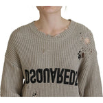Dsquared² Beige Cotton Knitted Crewneck Pullover Sweater Dsquared² Rosy Brown