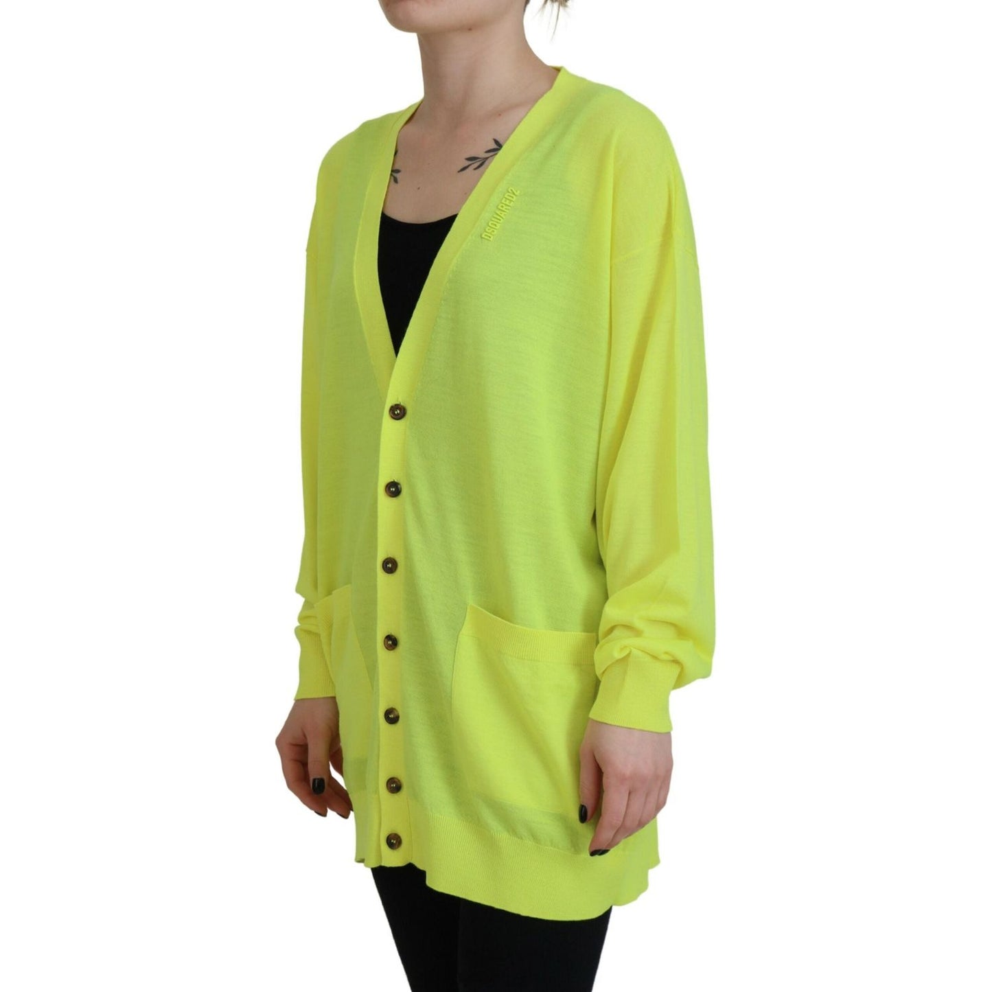 Dsquared² Yellow Wool Knitted Buttoned Cardigan Sweater Dsquared² Dark Khaki