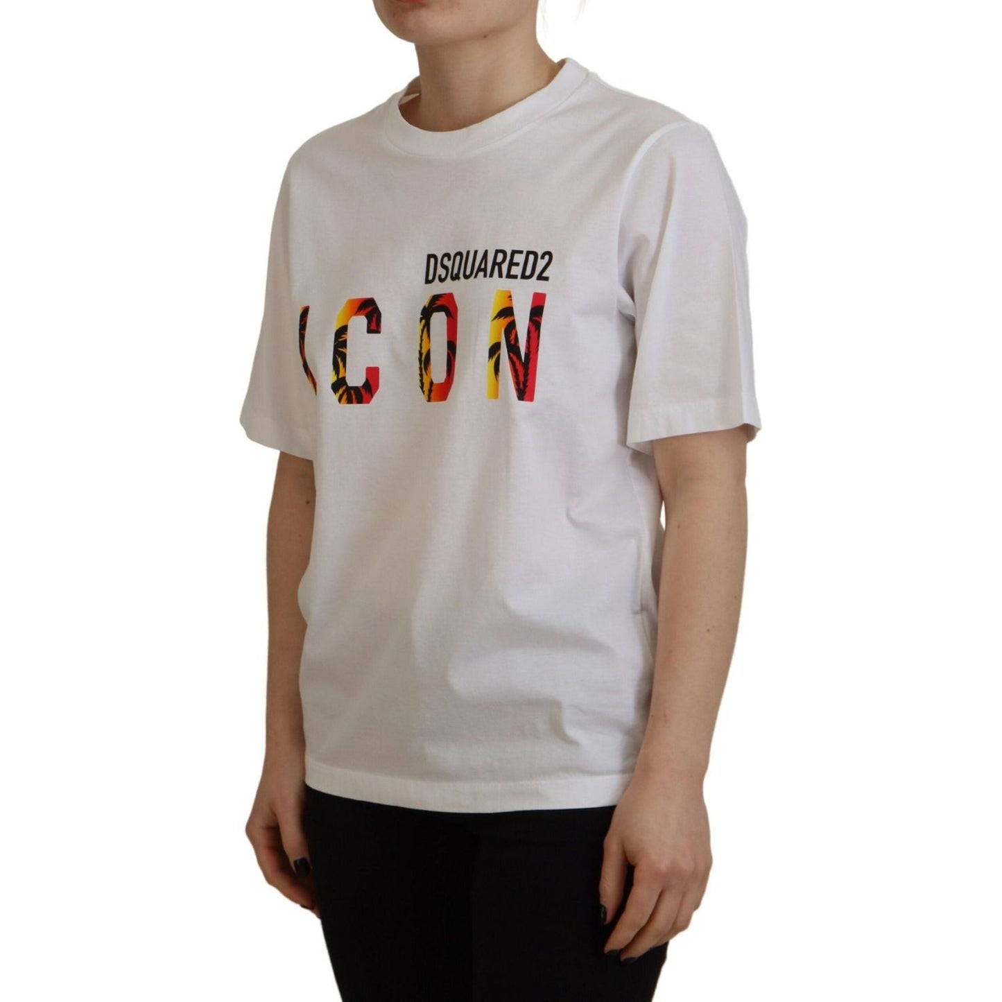 Dsquared² White Cotton Shiny Icon East Tee Crewneck T-shirt Dsquared² Dark Gray