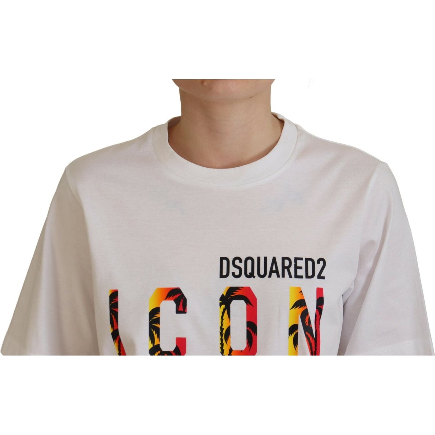 Dsquared² White Cotton Shiny Icon East Tee Crewneck T-shirt Dsquared² Gray