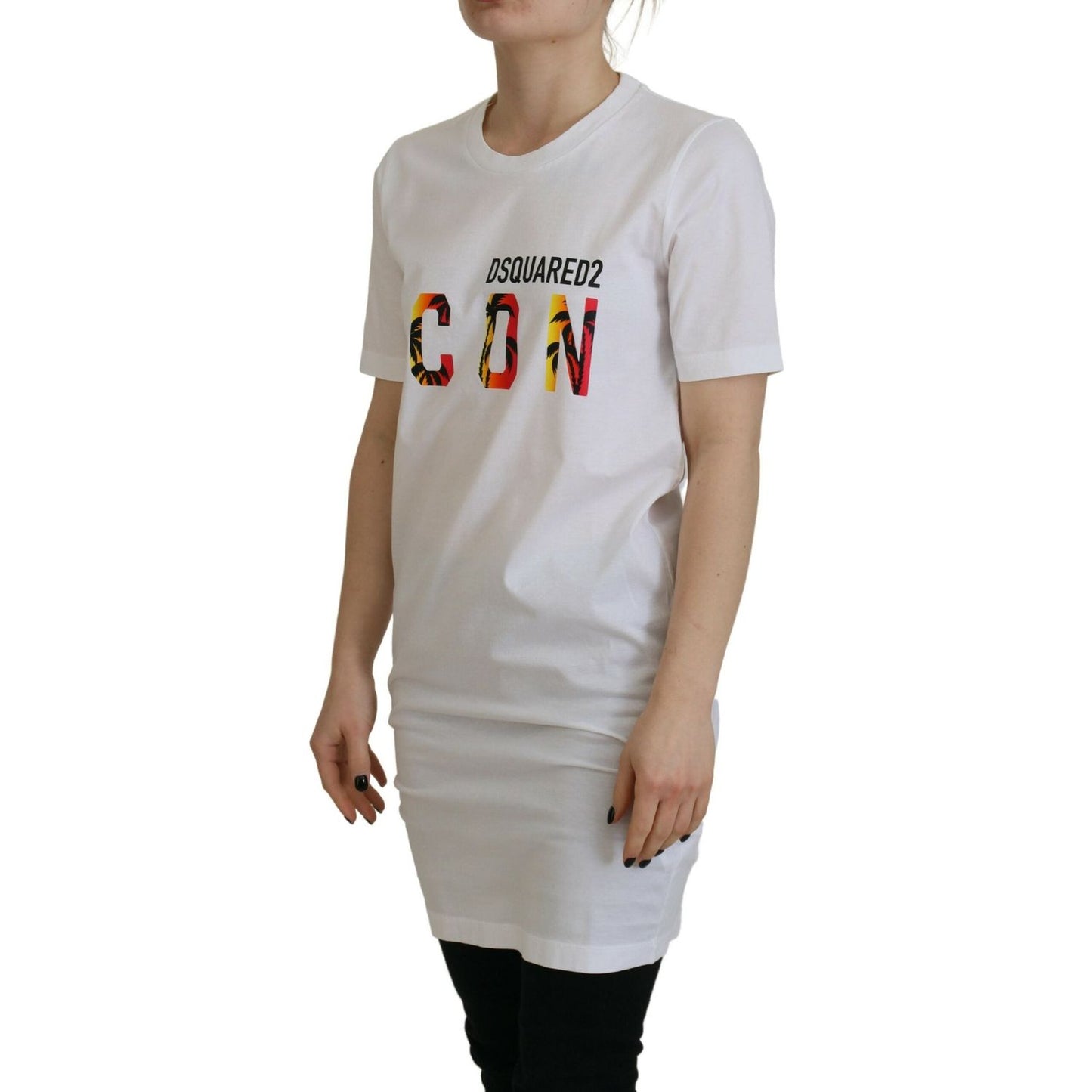 Dsquared² White Cotton Icon Logo Print Crewneck T-shirt Dsquared² Dark Gray
